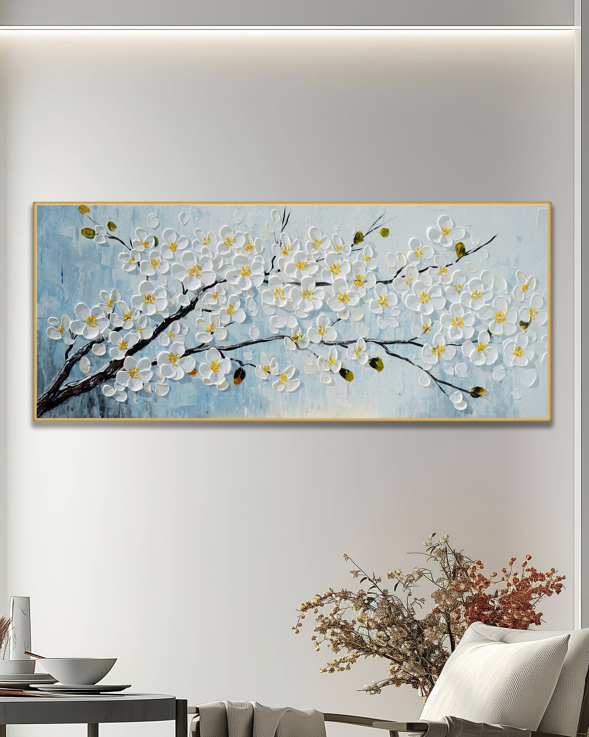 Dipinto a mano acrilico su tela Floreale 60x150cm