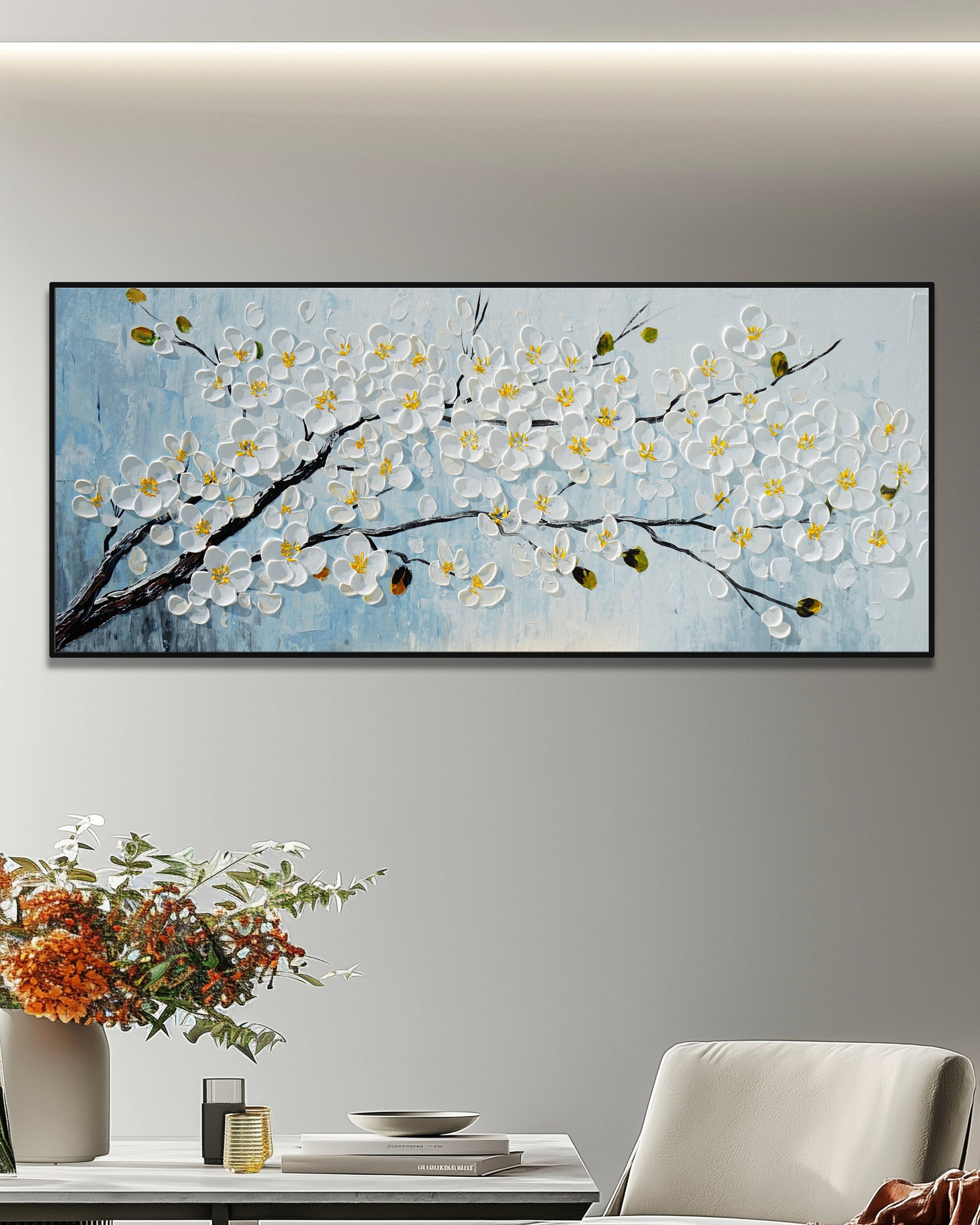 Dipinto a mano acrilico su tela Floreale 60x150cm