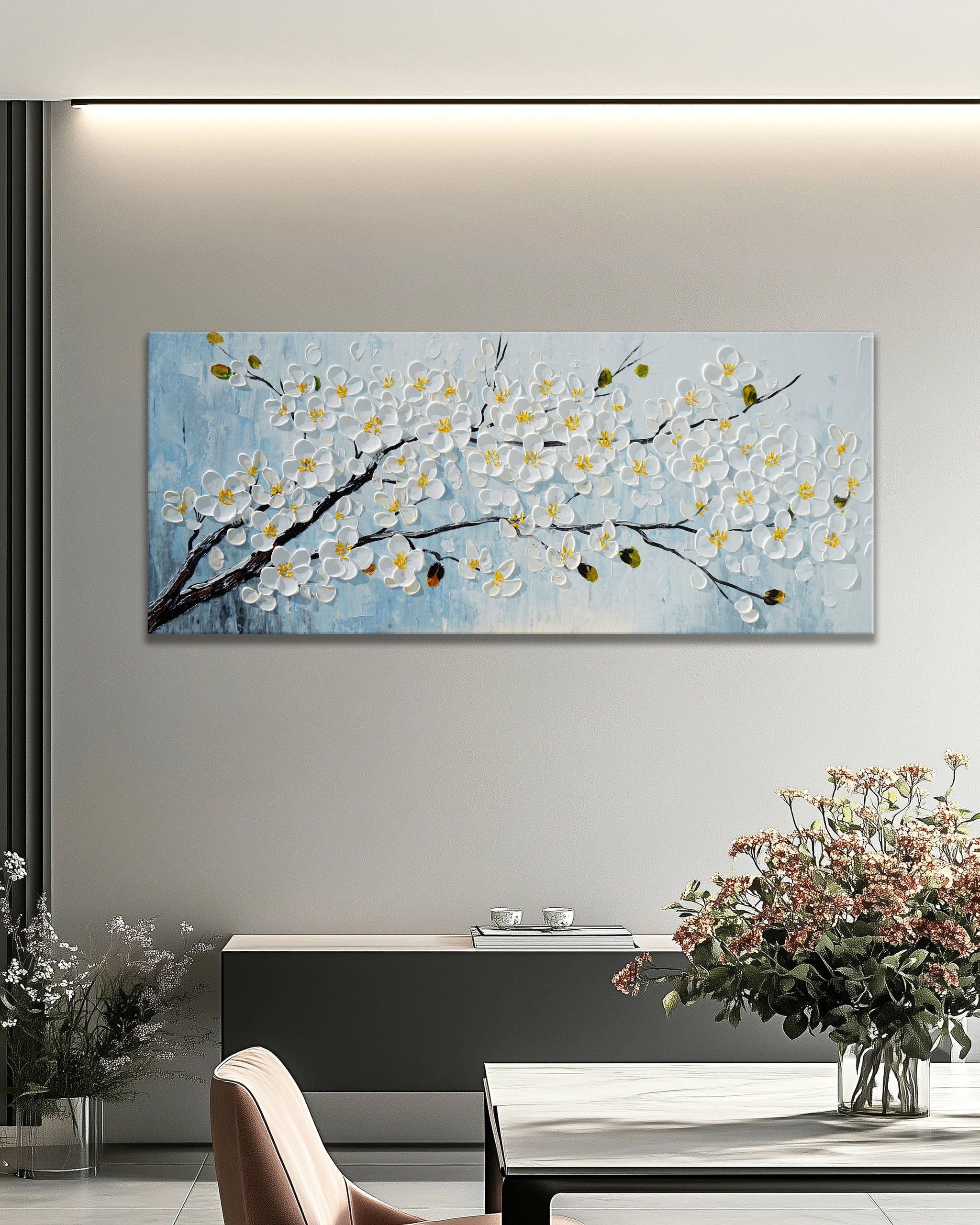 Dipinto a mano acrilico su tela Floreale 60x150cm