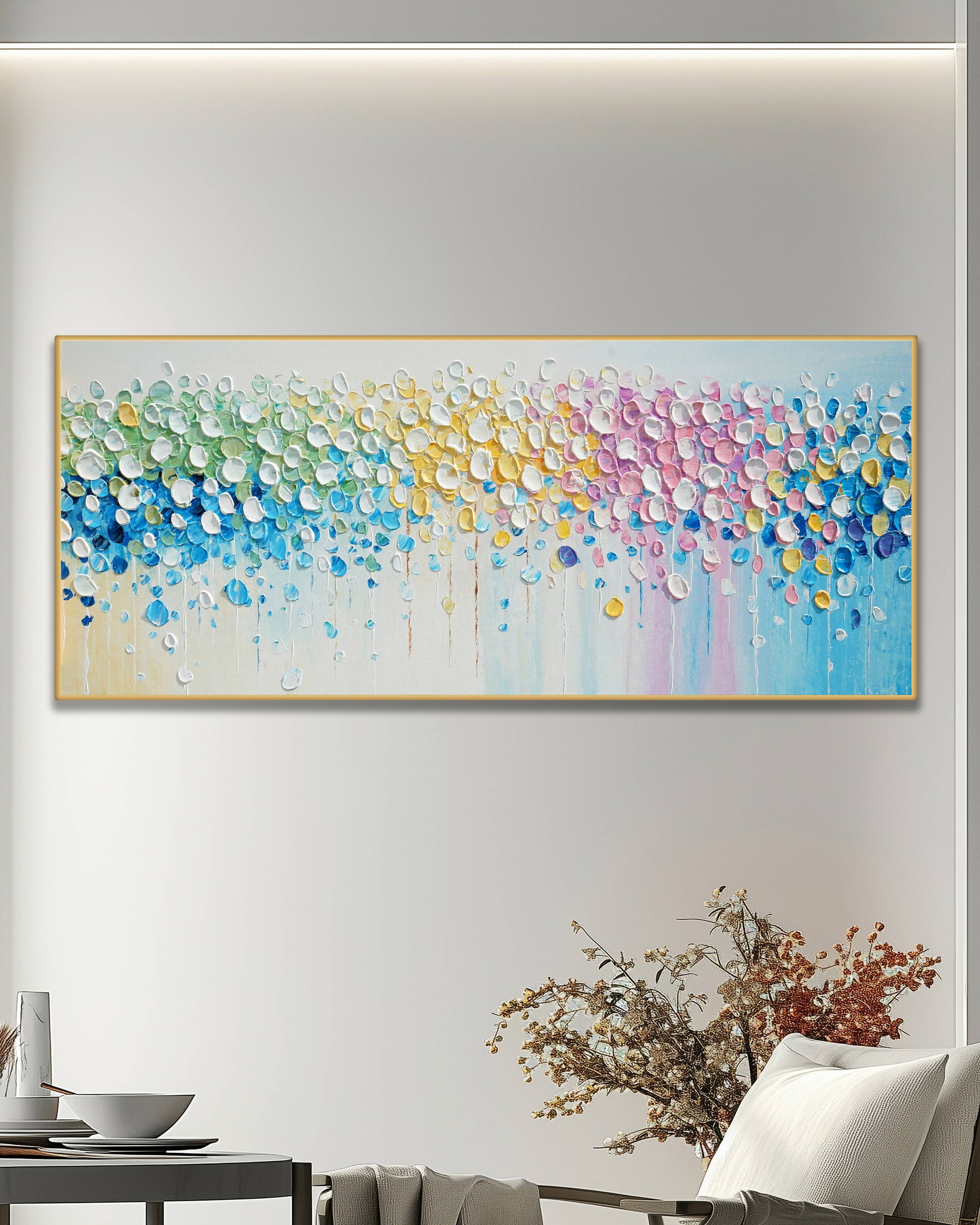 Dipinto a mano acrilico su tela Floreale 60x150cm