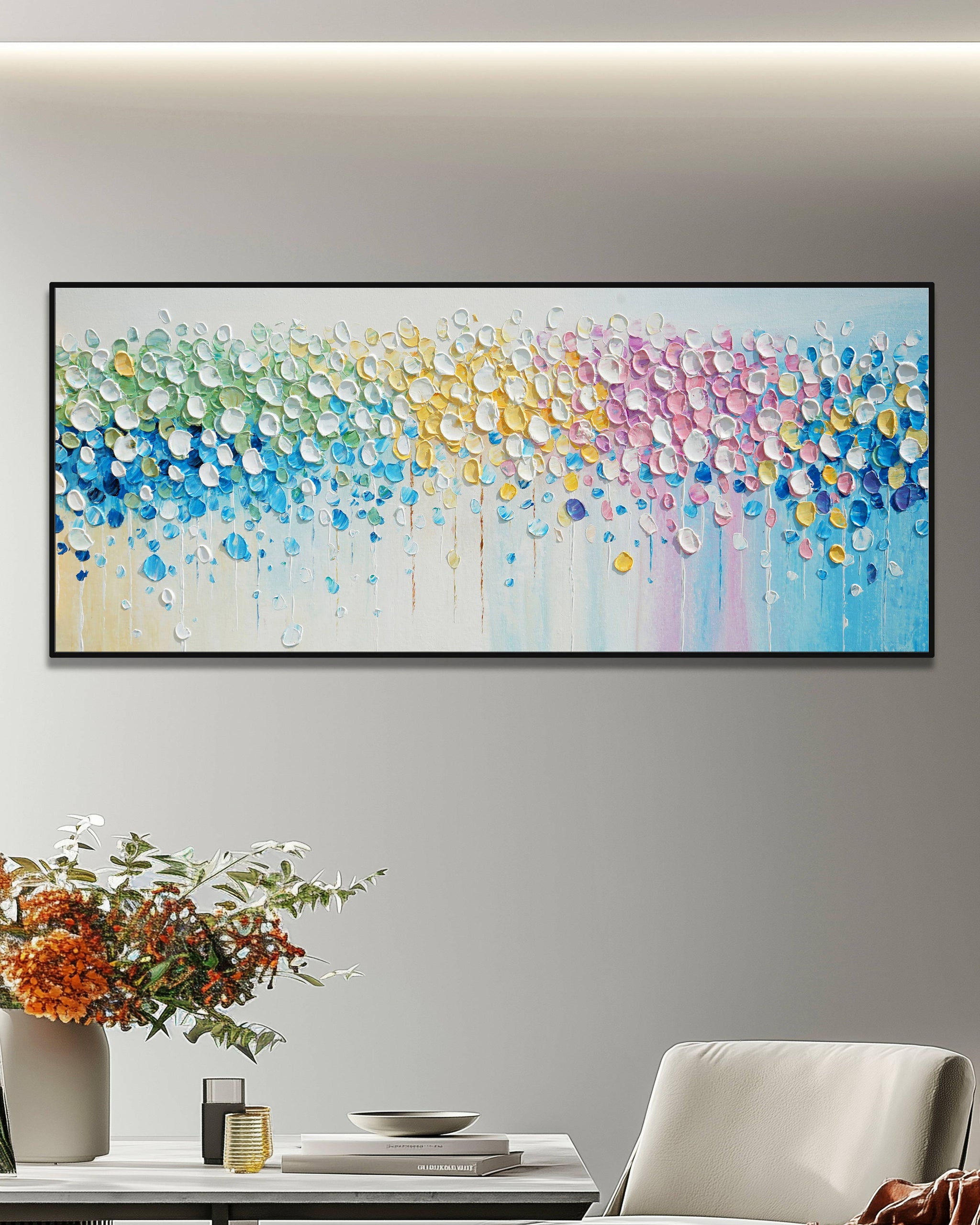 Dipinto a mano acrilico su tela Floreale 60x150cm