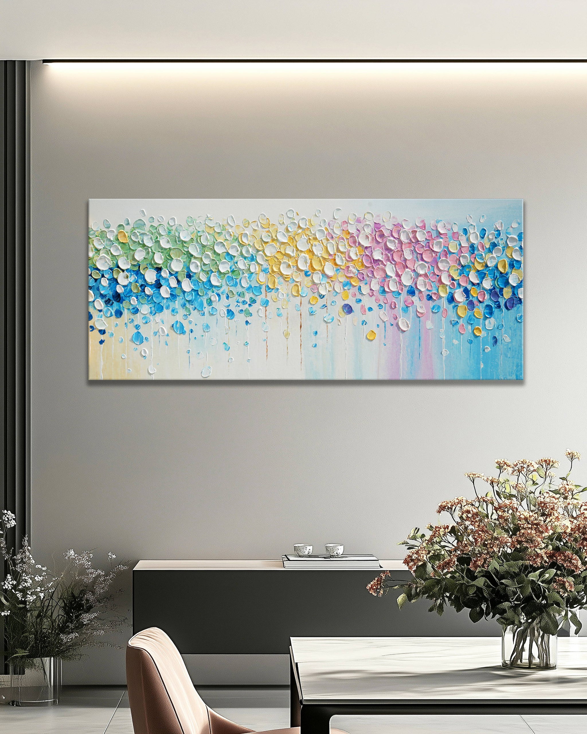 Dipinto a mano acrilico su tela Floreale 60x150cm