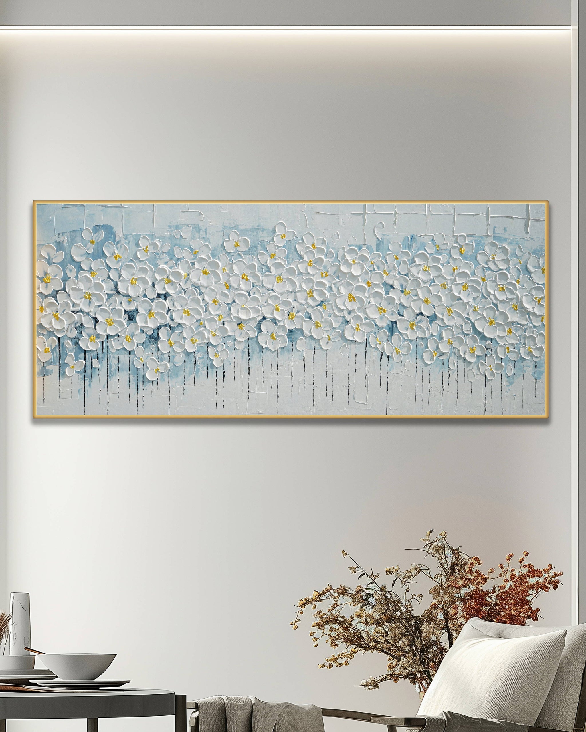 Dipinto a mano acrilico su tela Floreale 60x150cm