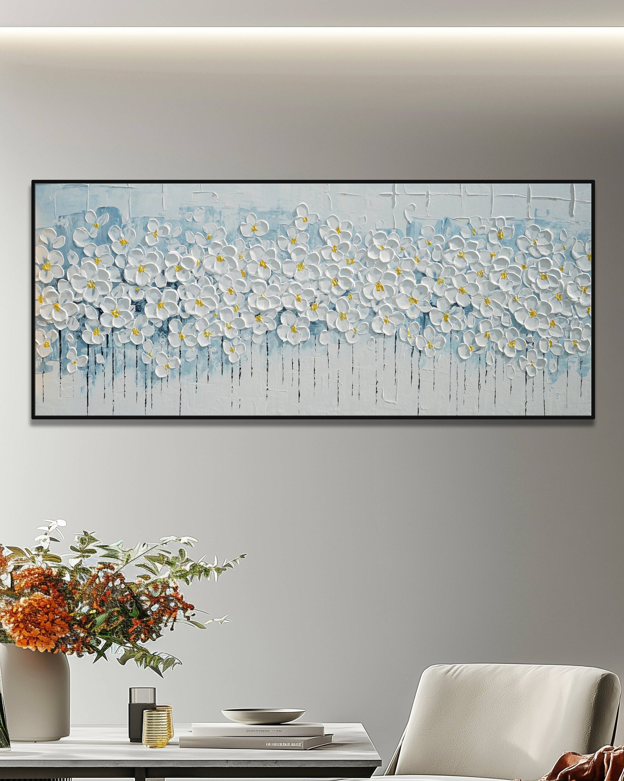 Dipinto a mano acrilico su tela Floreale 60x150cm