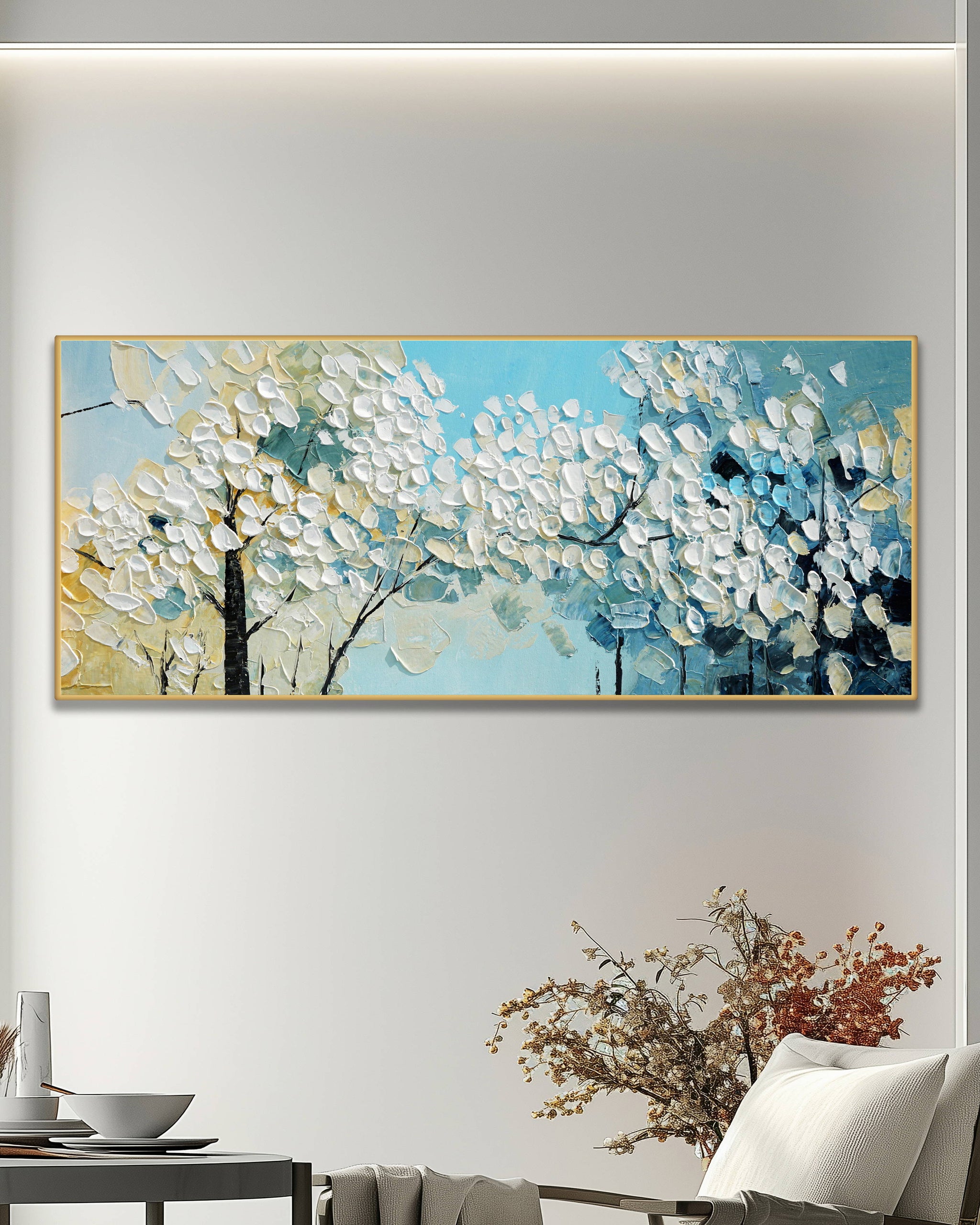 Dipinto a mano acrilico su tela Floreale 60x150cm