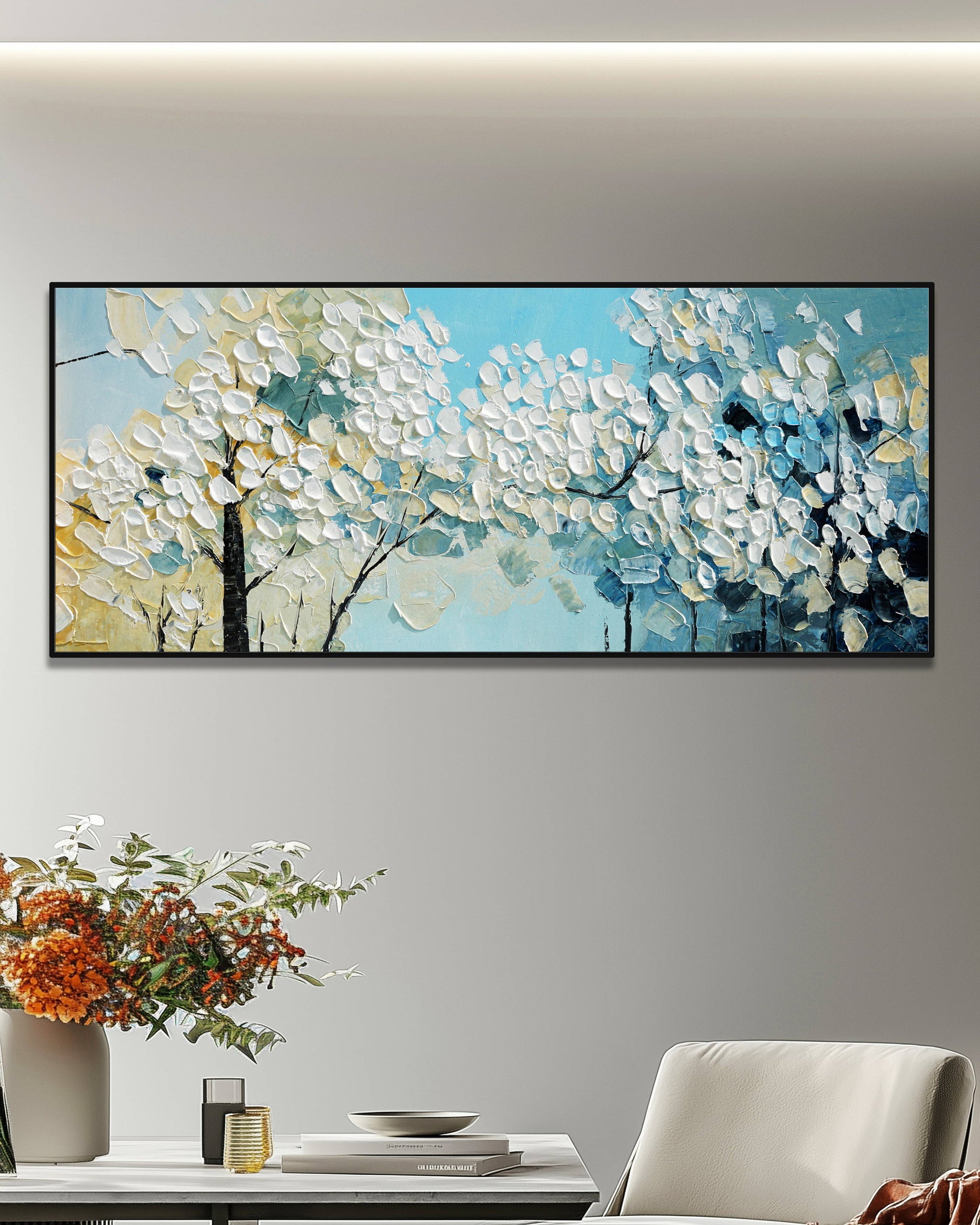 Dipinto a mano acrilico su tela Floreale 60x150cm