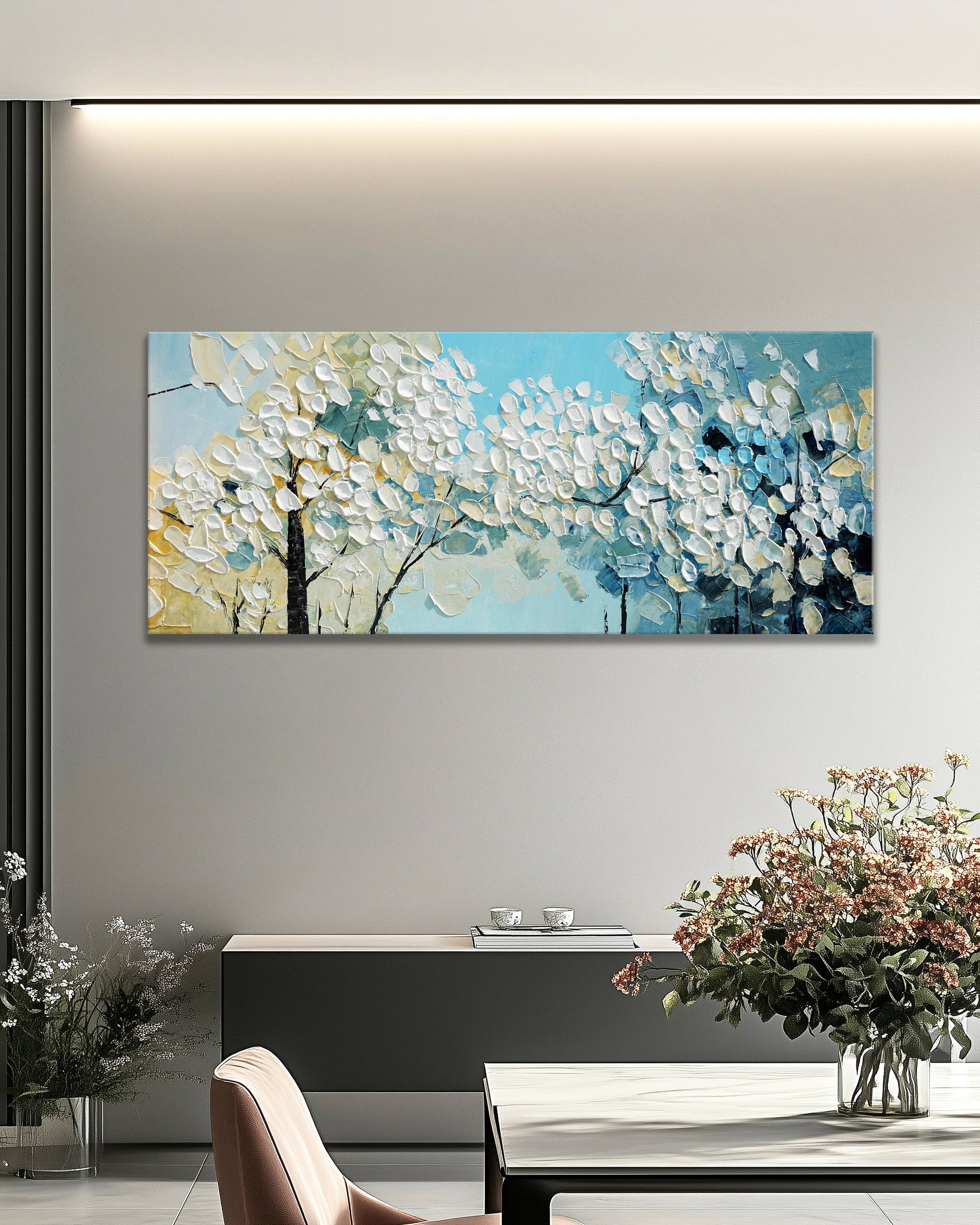 Dipinto a mano acrilico su tela Floreale 60x150cm