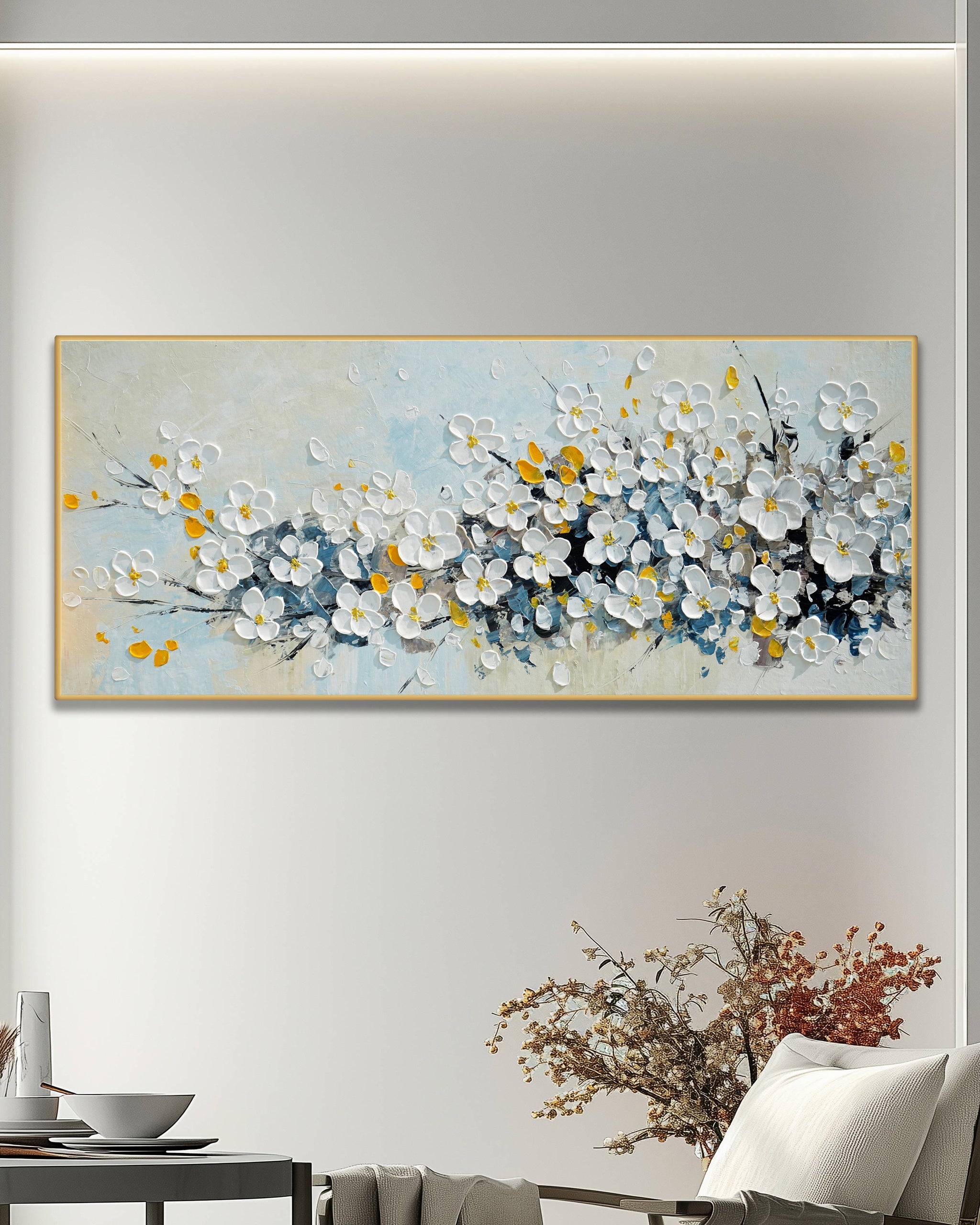 Dipinto a mano acrilico su tela Floreale 60x150cm