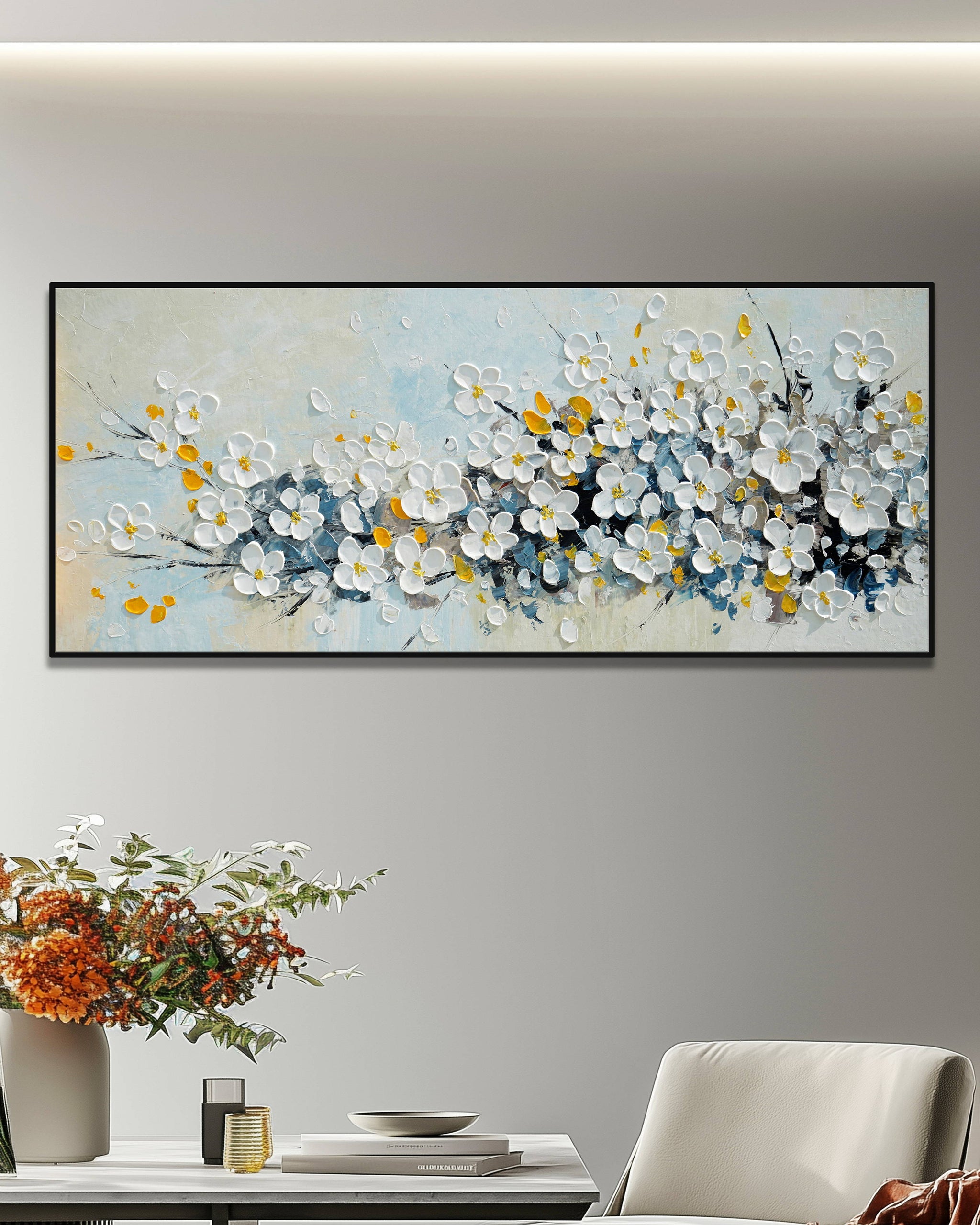 Dipinto a mano acrilico su tela Floreale 60x150cm