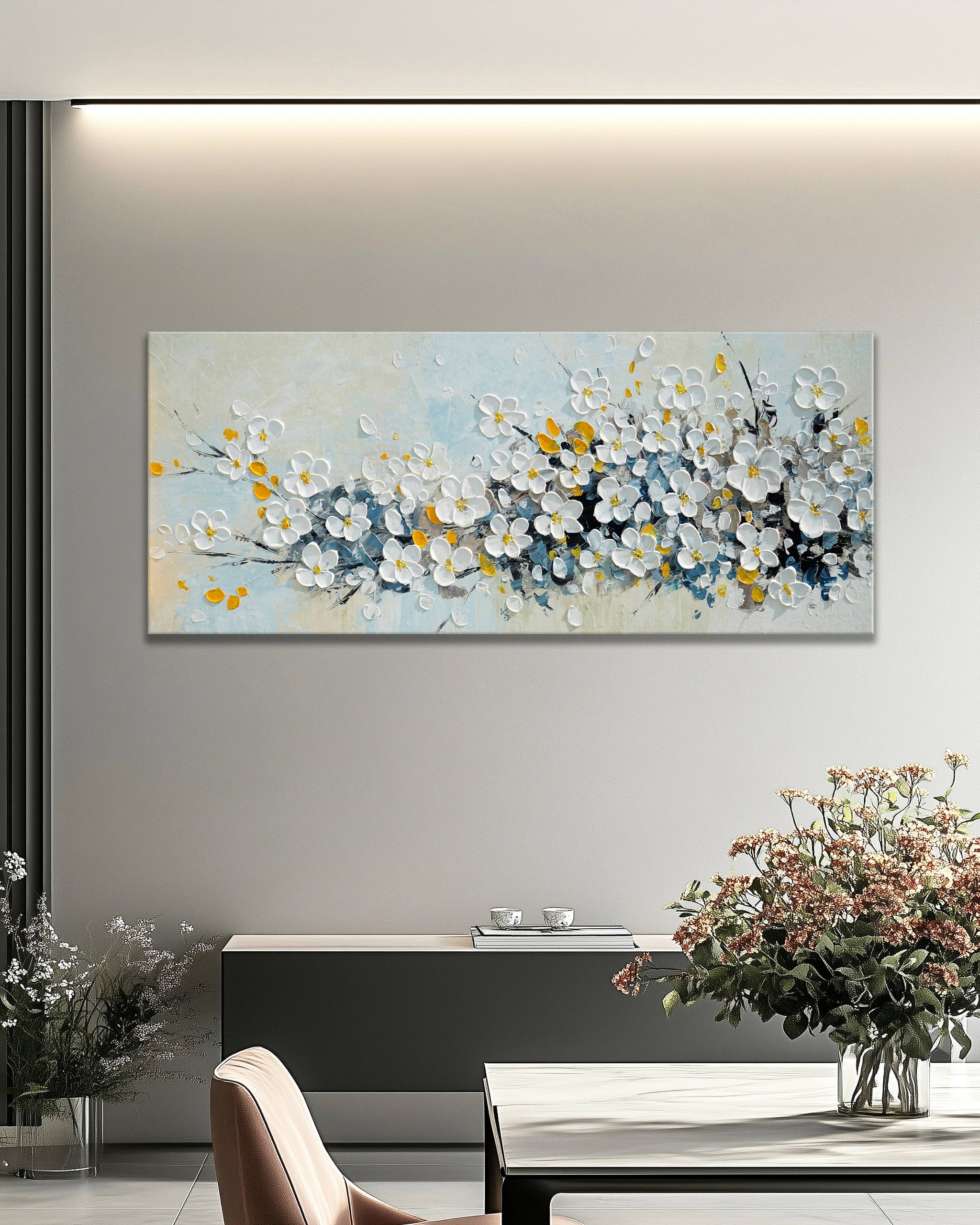 Dipinto a mano acrilico su tela Floreale 60x150cm