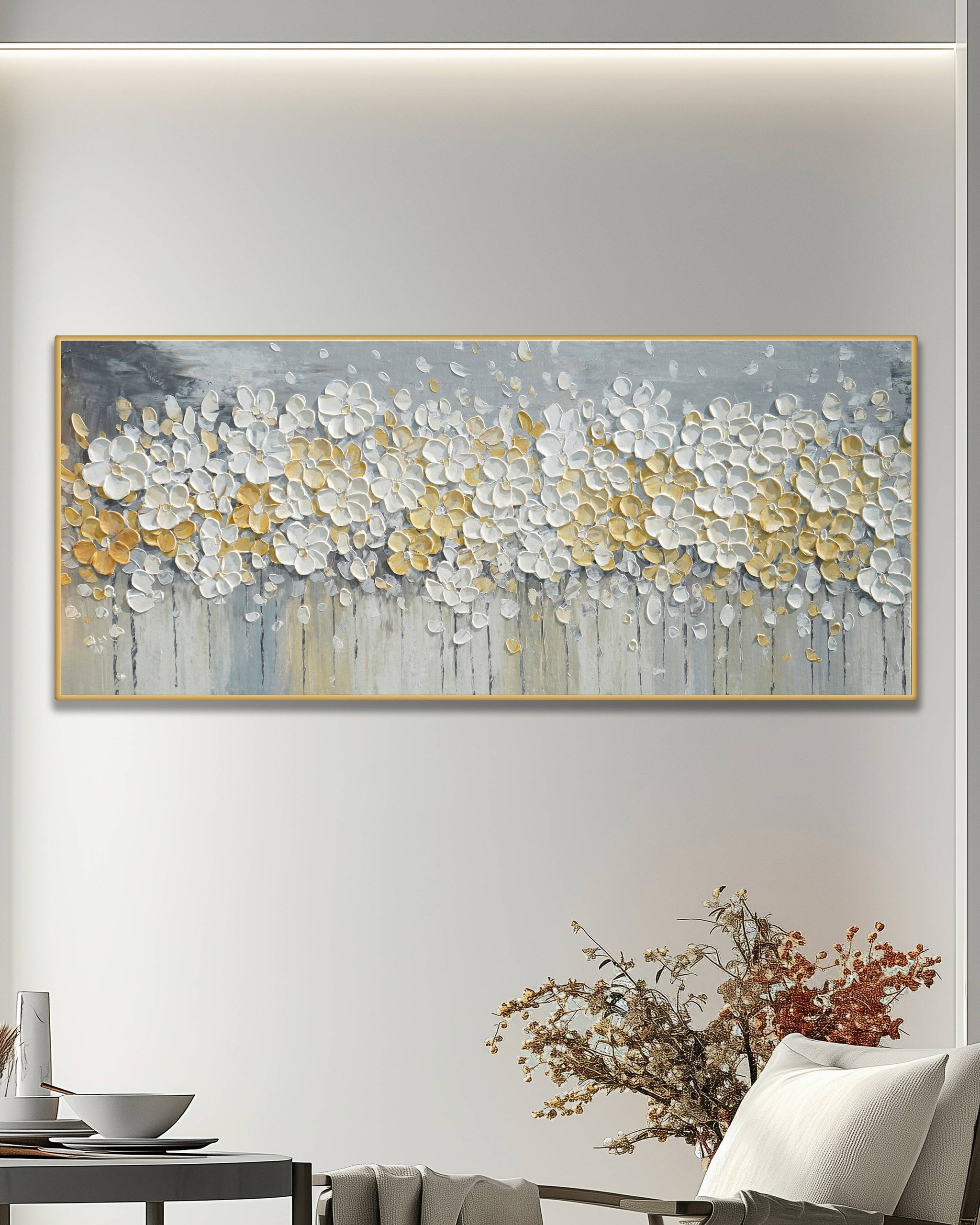 Dipinto a mano acrilico su tela Floreale 60x150cm
