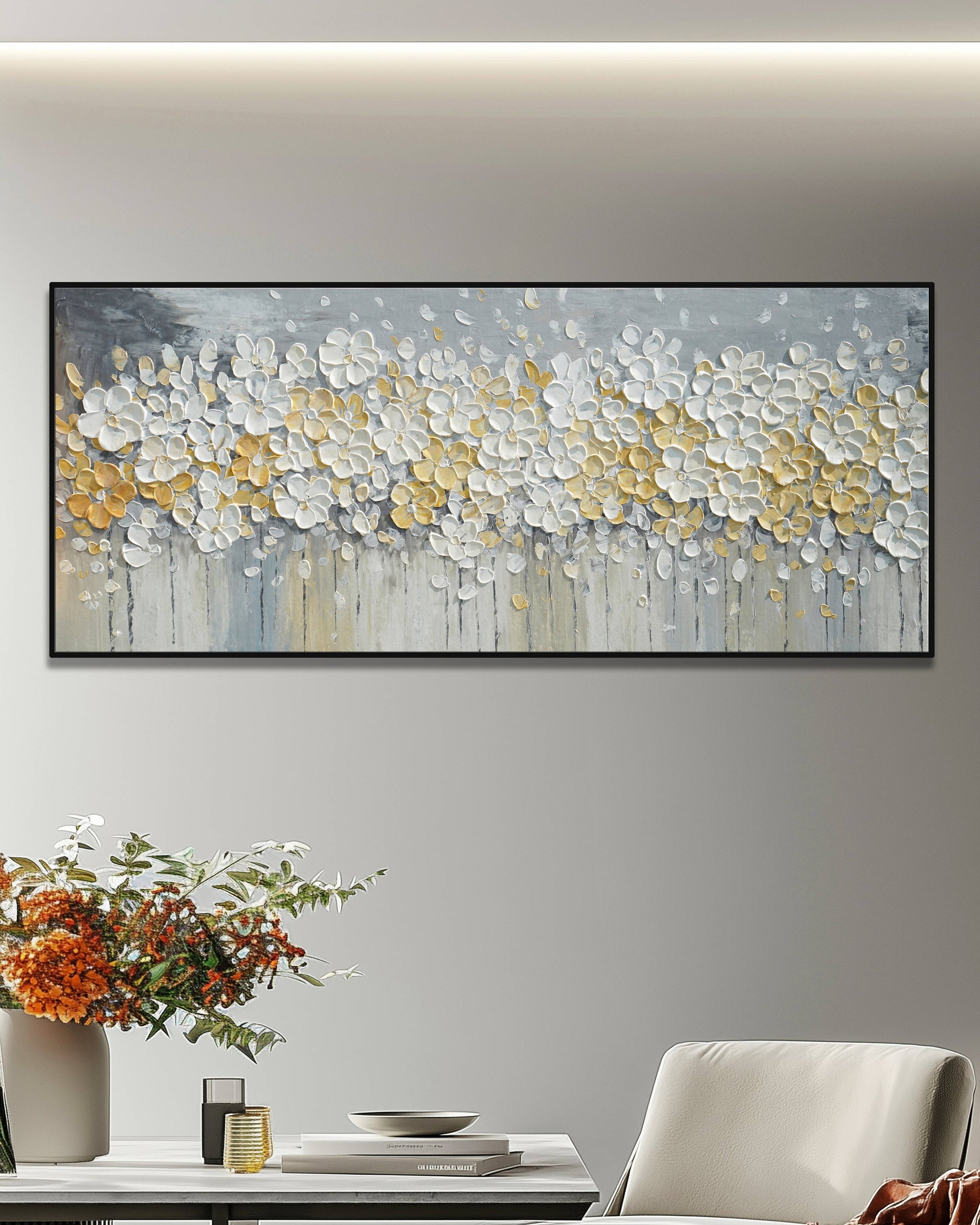 Dipinto a mano acrilico su tela Floreale 60x150cm