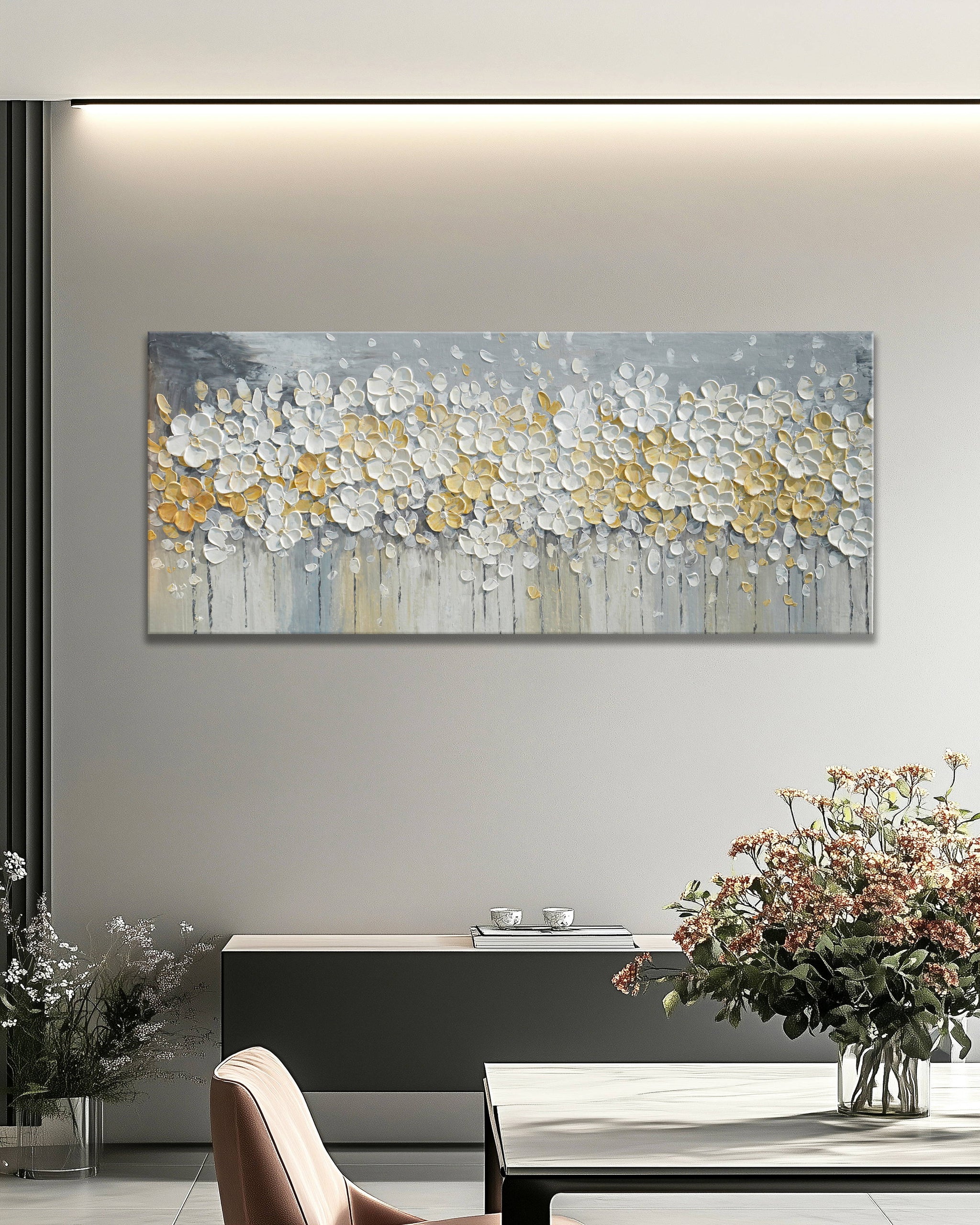 Dipinto a mano acrilico su tela Floreale 60x150cm
