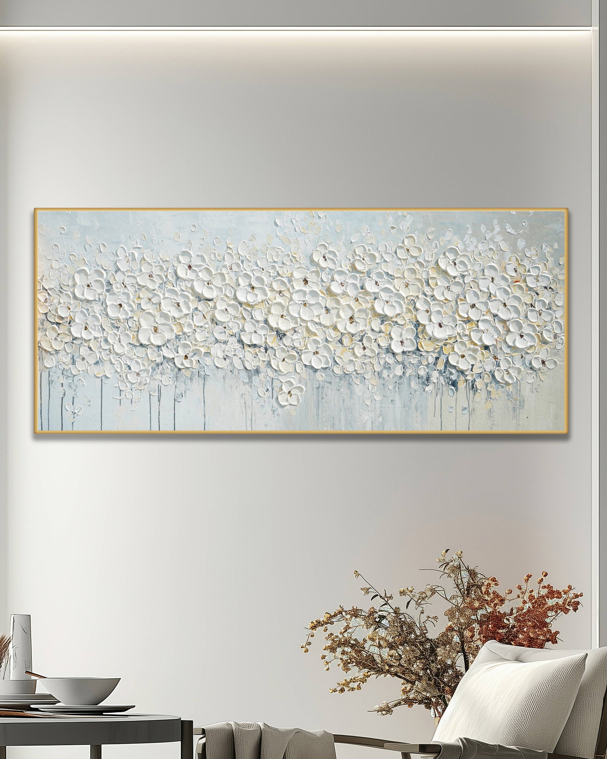 Dipinto a mano acrilico su tela Floreale 60x150cm