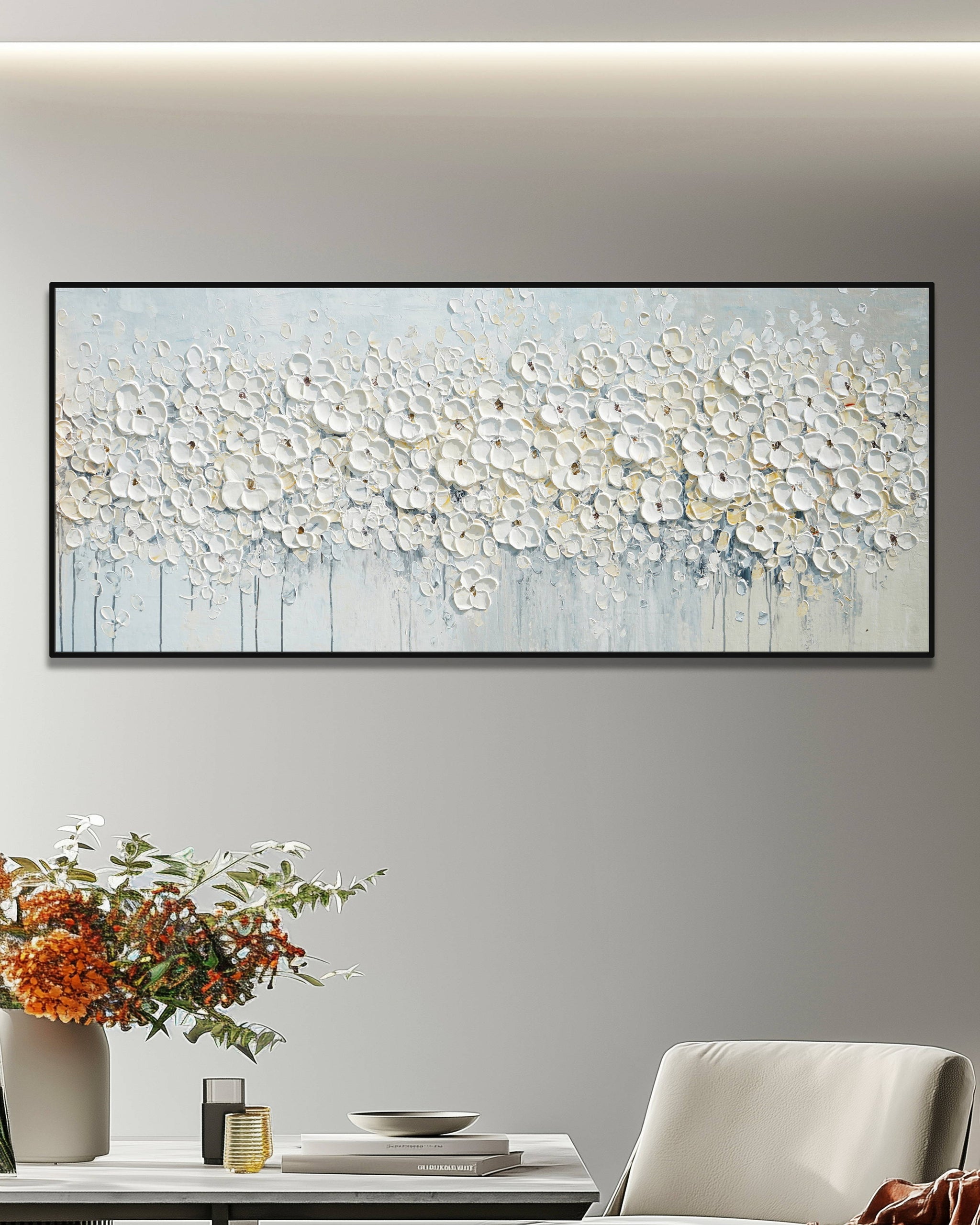 Dipinto a mano acrilico su tela Floreale 60x150cm