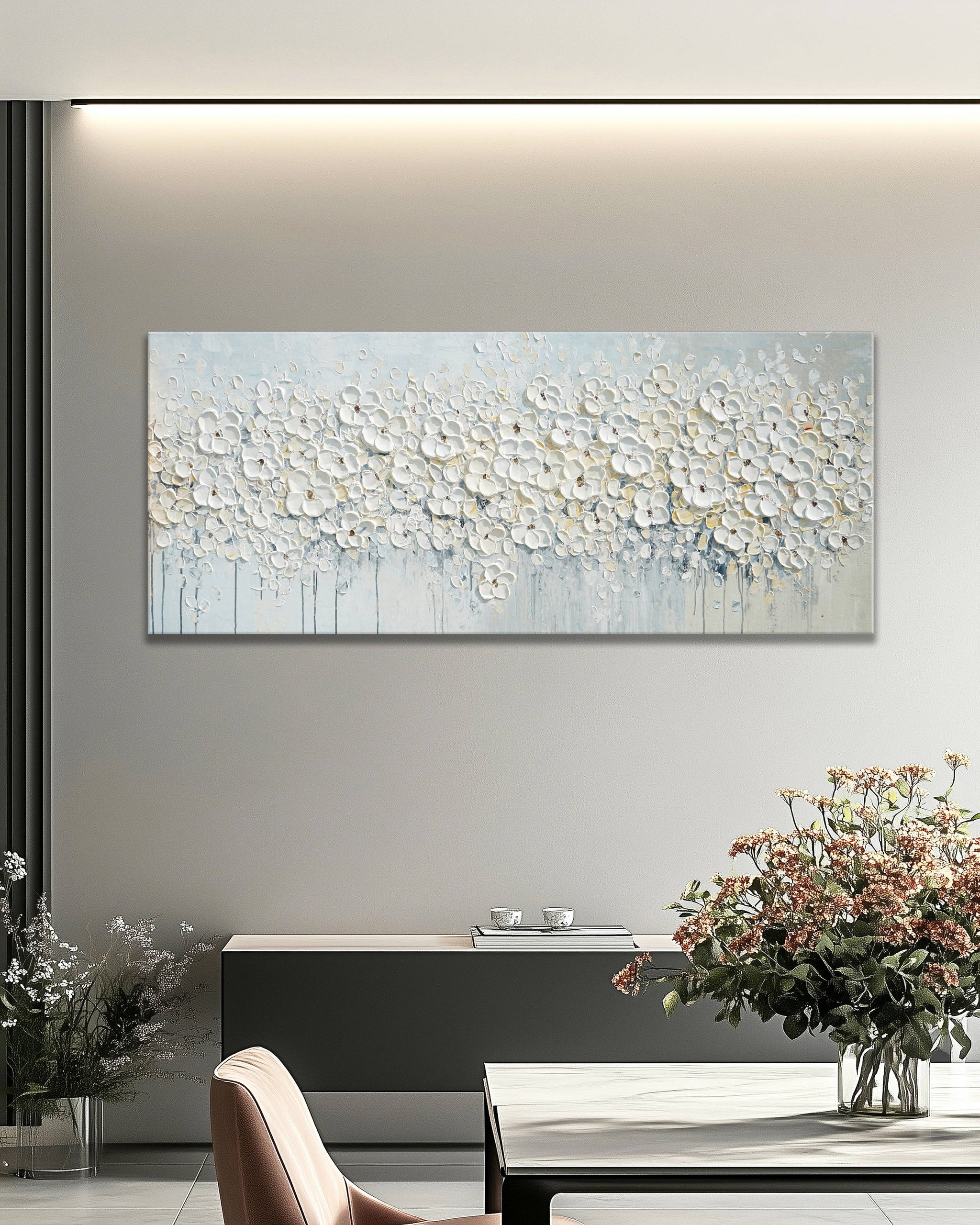 Dipinto a mano acrilico su tela Floreale 60x150cm