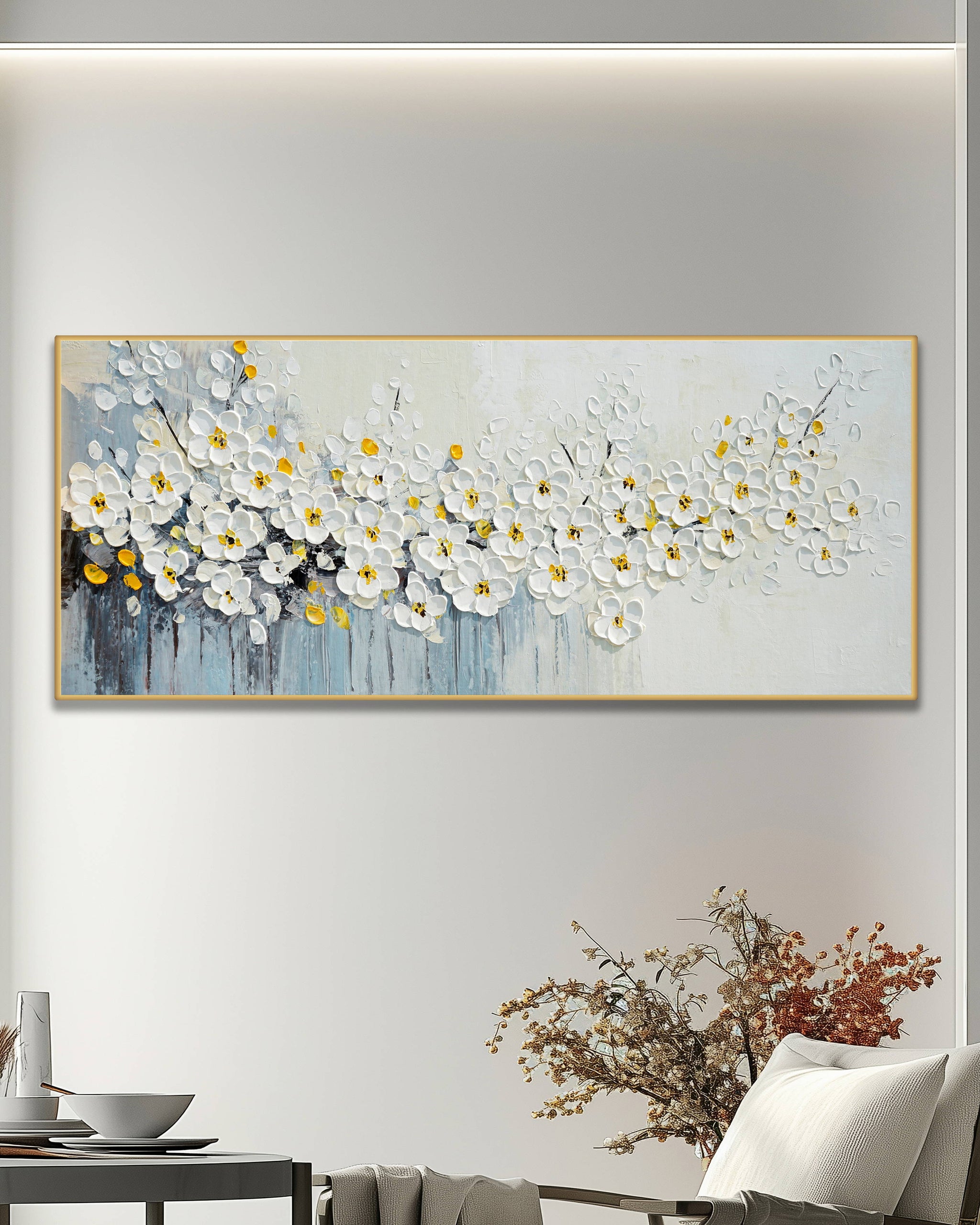 Dipinto a mano acrilico su tela Floreale 60x150cm