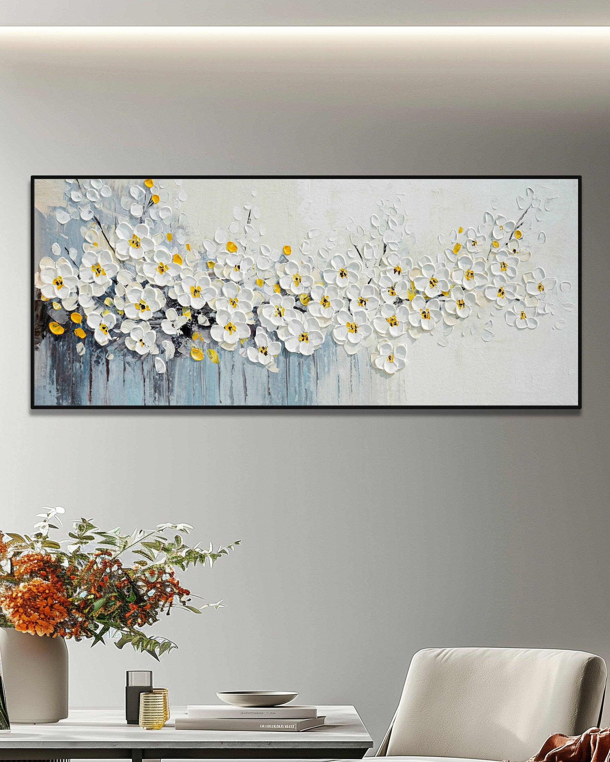 Dipinto a mano acrilico su tela Floreale 60x150cm