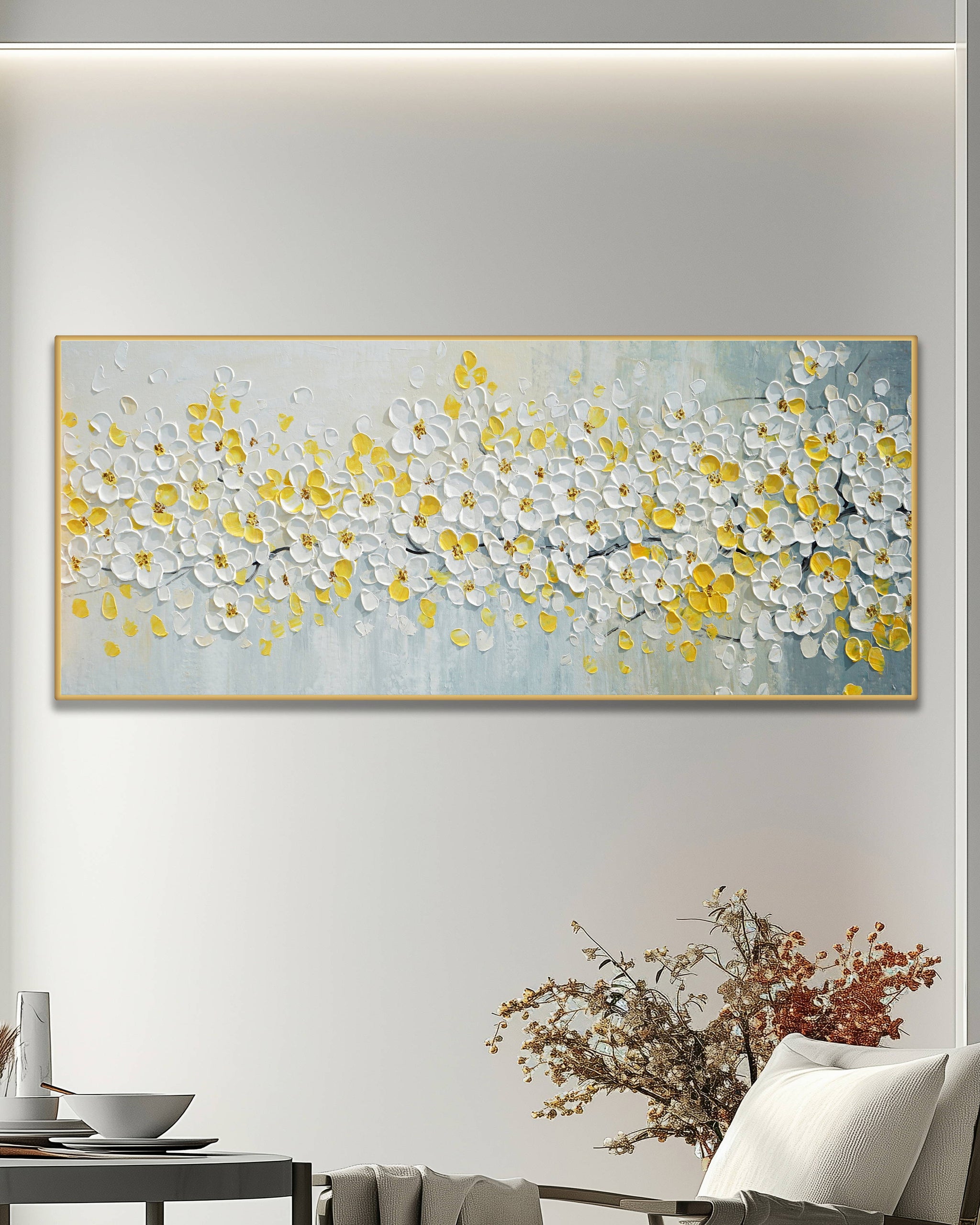Dipinto a mano acrilico su tela Floreale 60x150cm