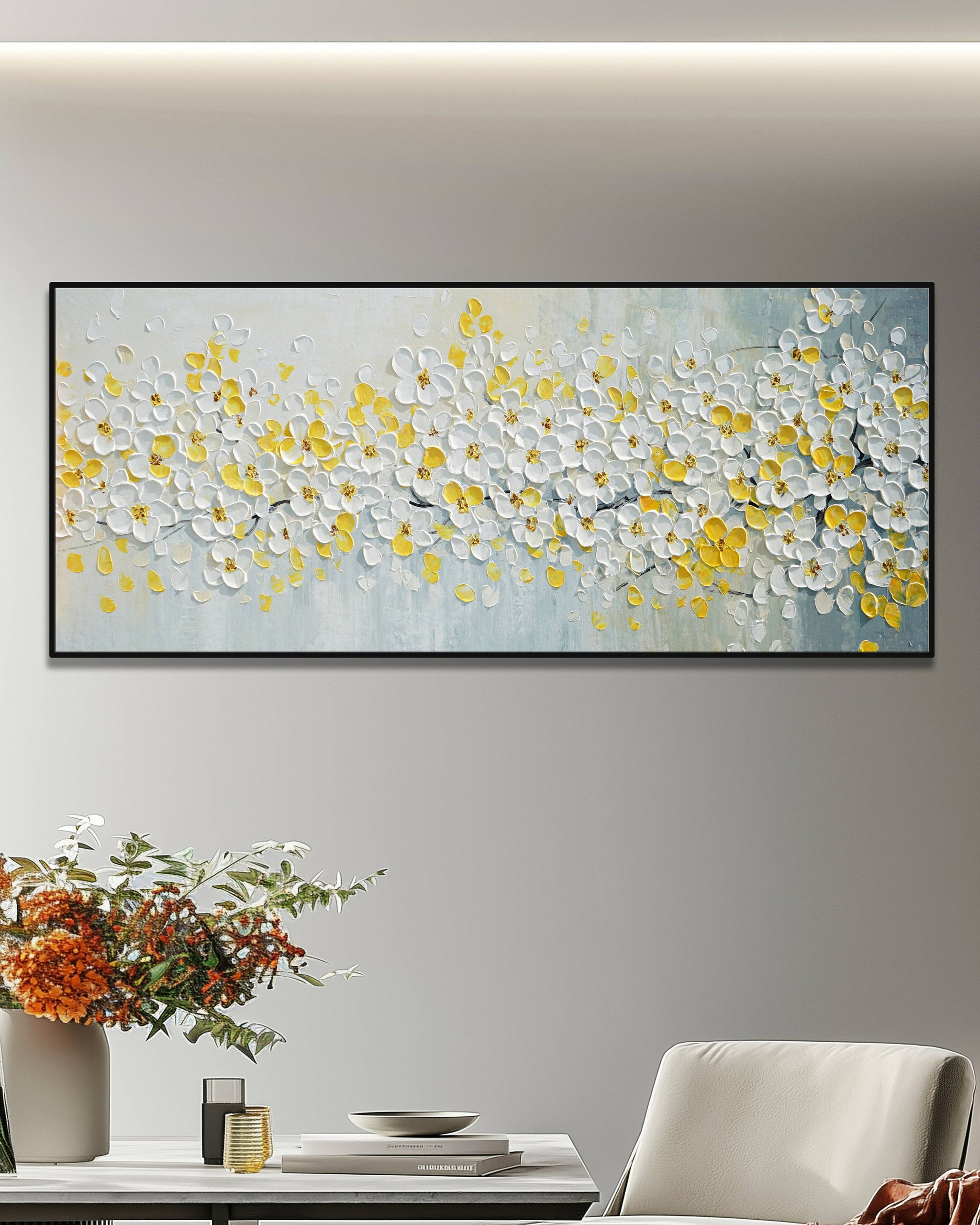 Dipinto a mano acrilico su tela Floreale 60x150cm