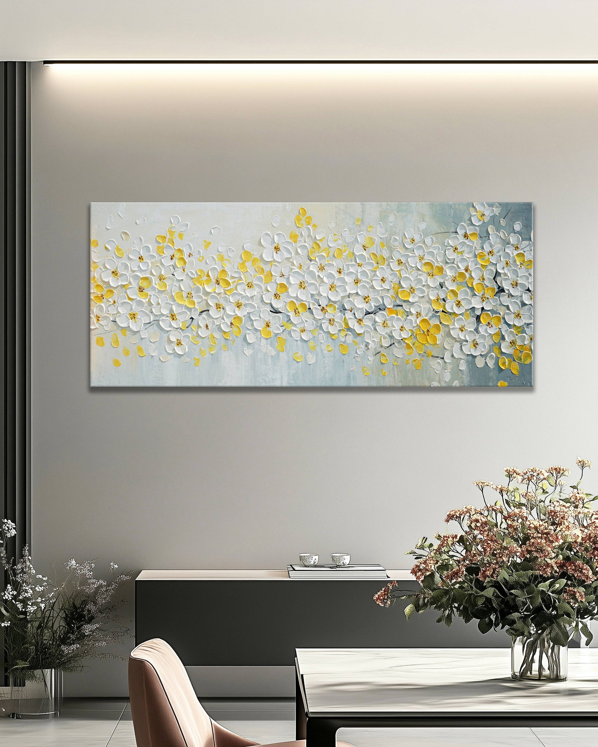 Dipinto a mano acrilico su tela Floreale 60x150cm
