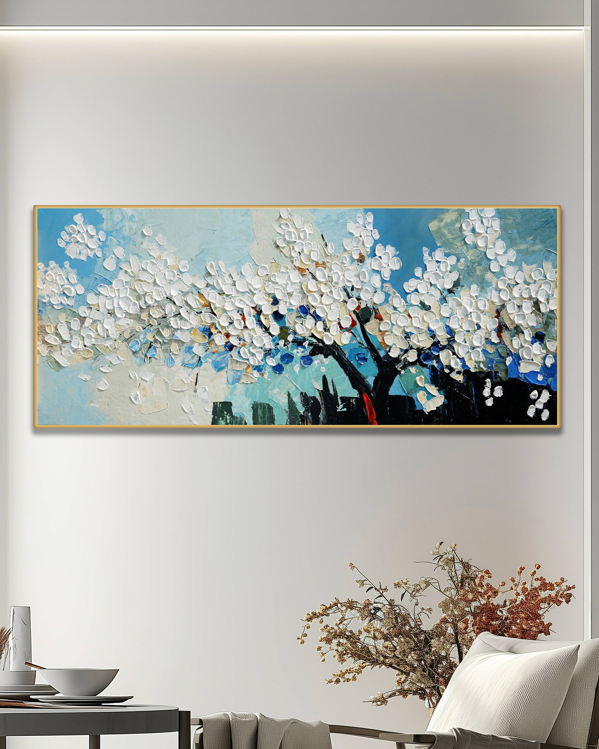 Dipinto a mano acrilico su tela Floreale 60x150cm