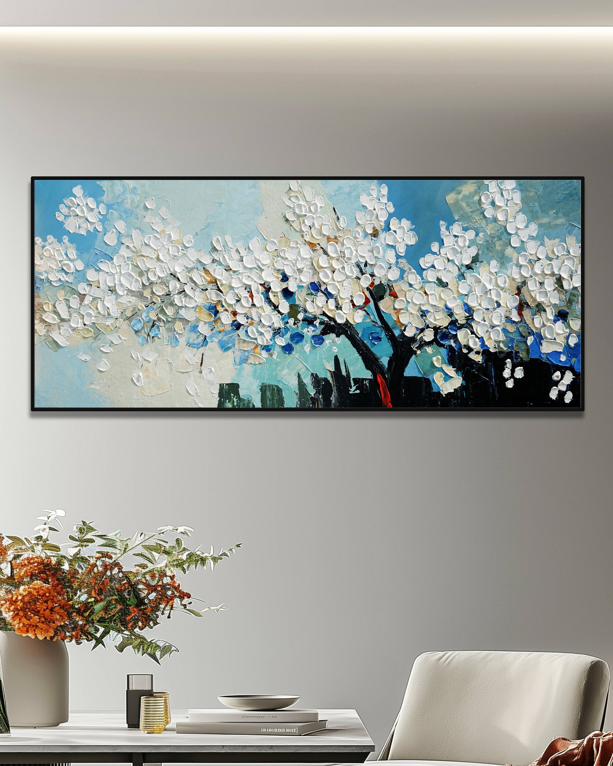 Dipinto a mano acrilico su tela Floreale 60x150cm