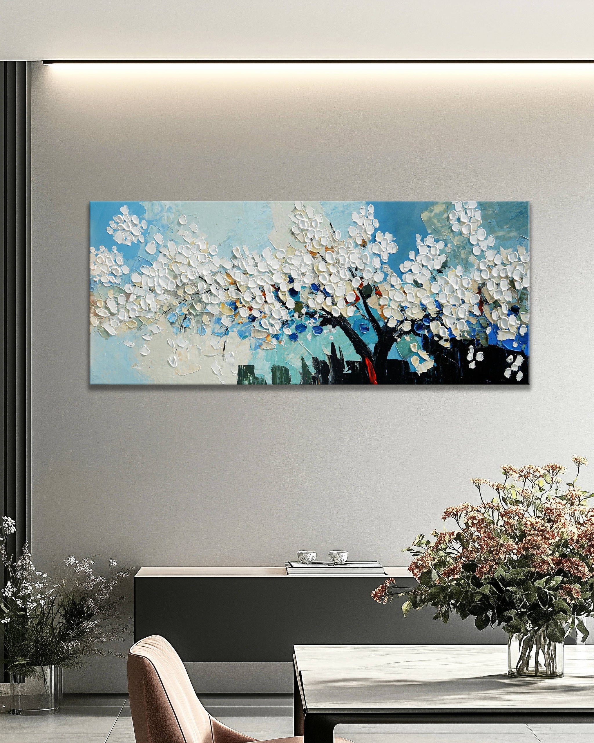 Dipinto a mano acrilico su tela Floreale 60x150cm
