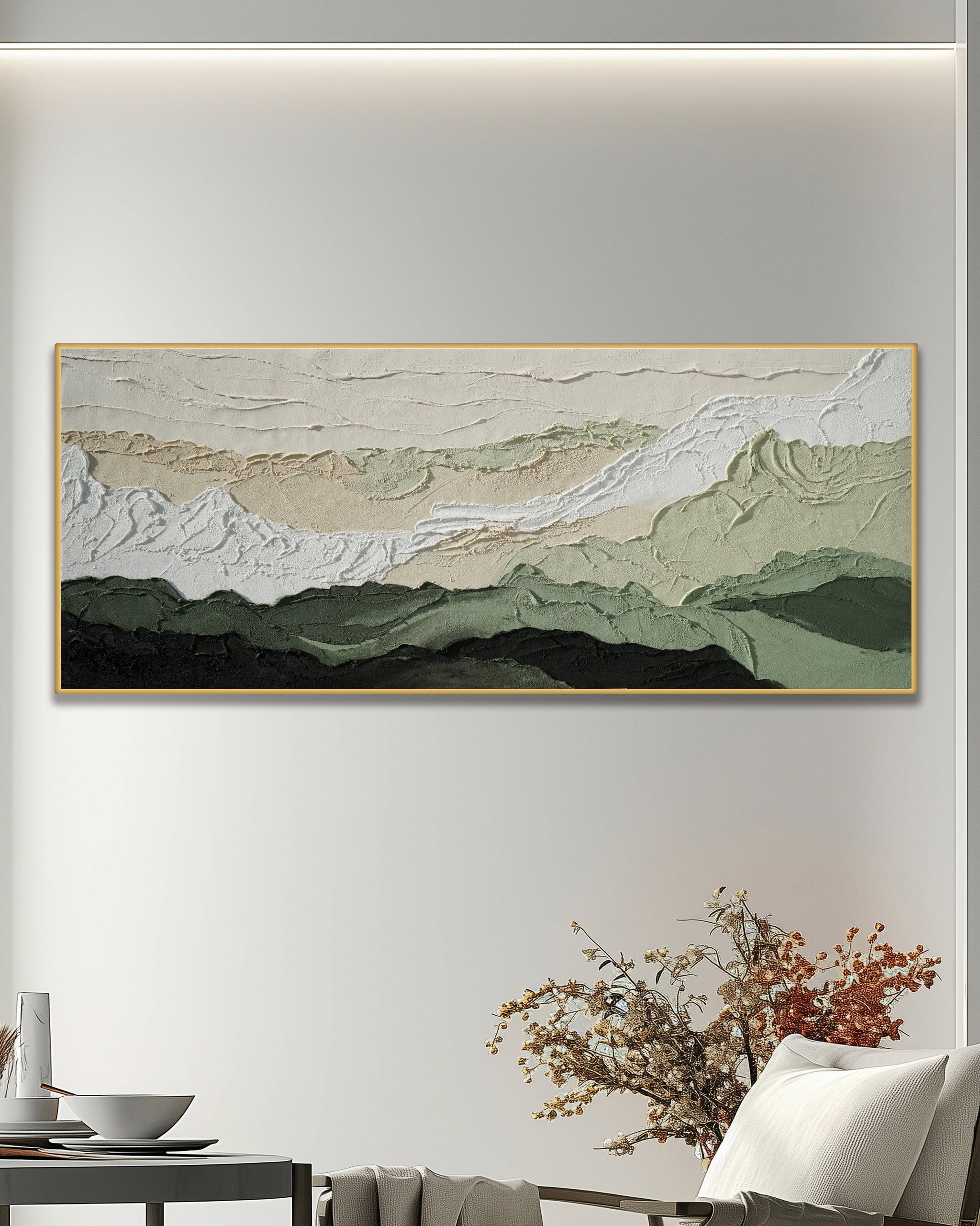 Dipinto a mano acrilico su tela Scenario Astratto 60x150cm