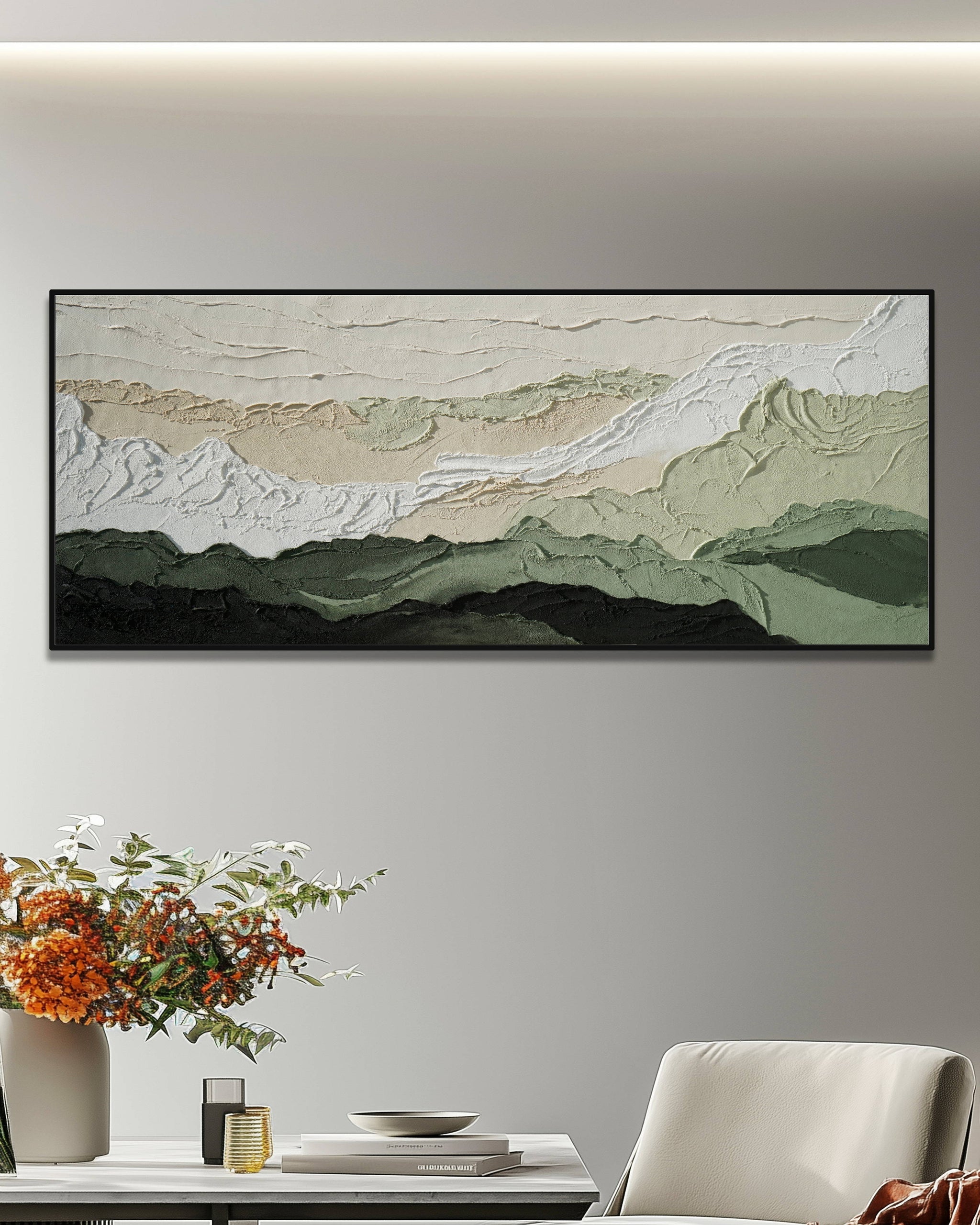 Dipinto a mano acrilico su tela Scenario Astratto 60x150cm