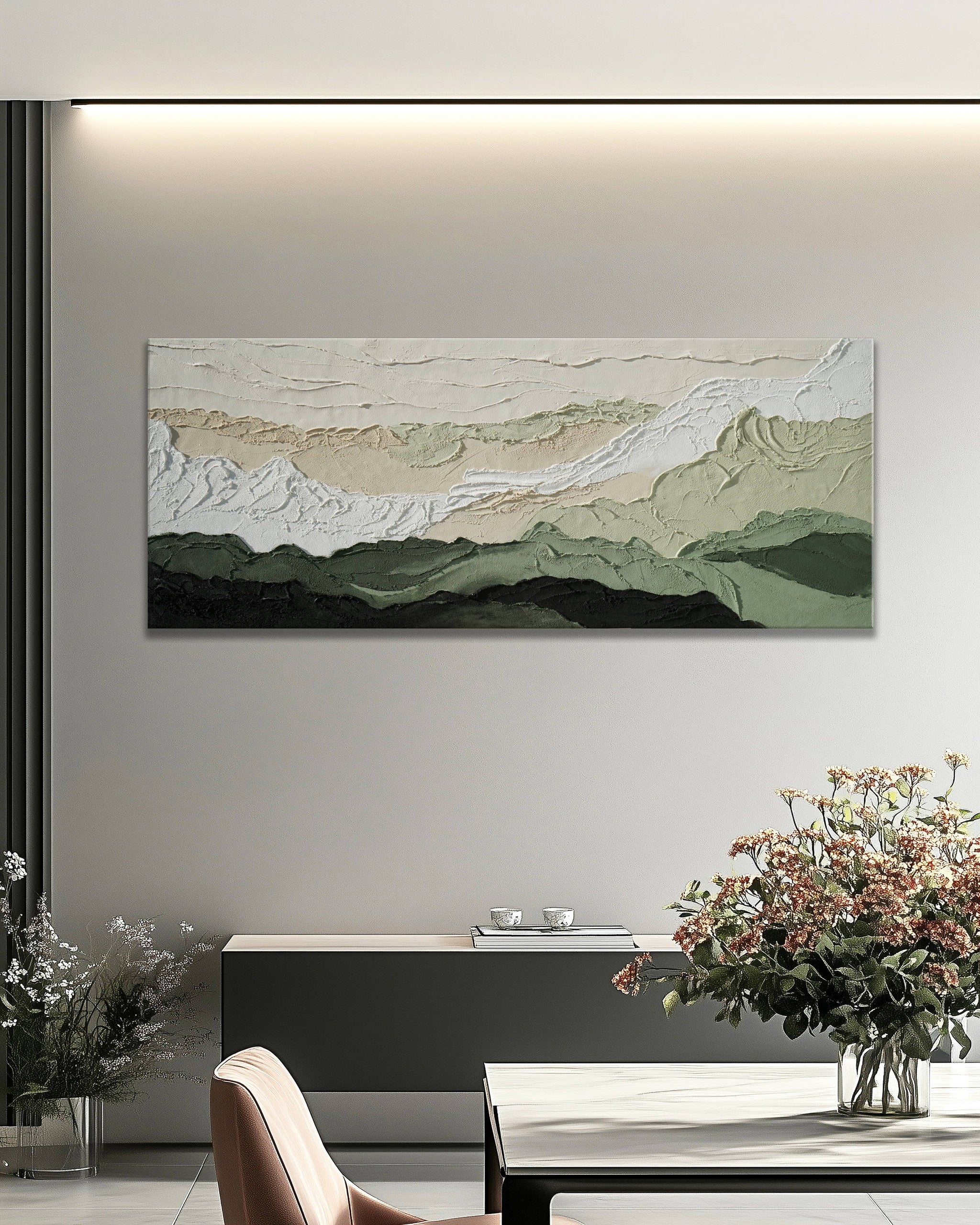 Dipinto a mano acrilico su tela Scenario Astratto 60x150cm