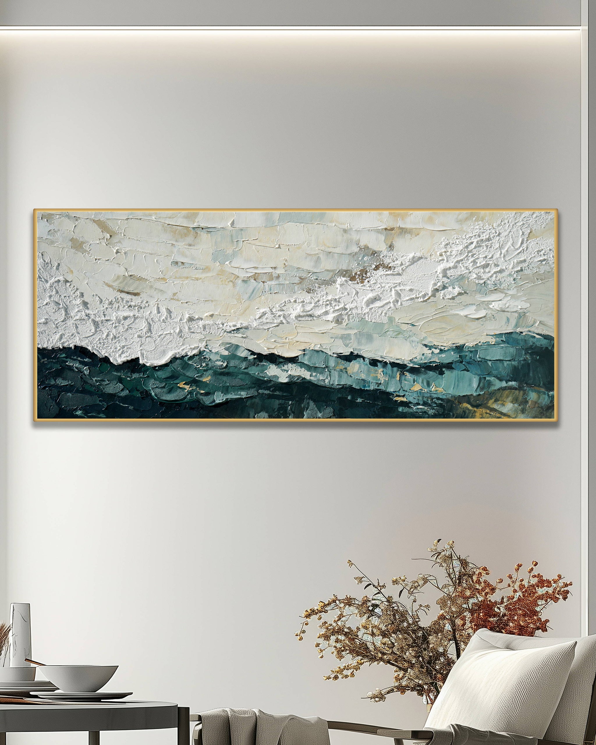 Dipinto a mano acrilico su tela Scenario Astratto 60x150cm