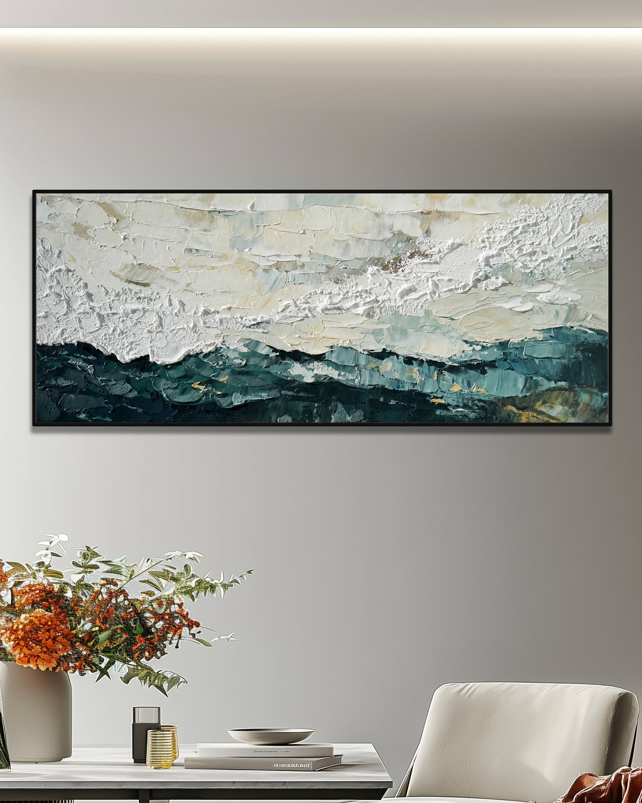 Dipinto a mano acrilico su tela Scenario Astratto 60x150cm