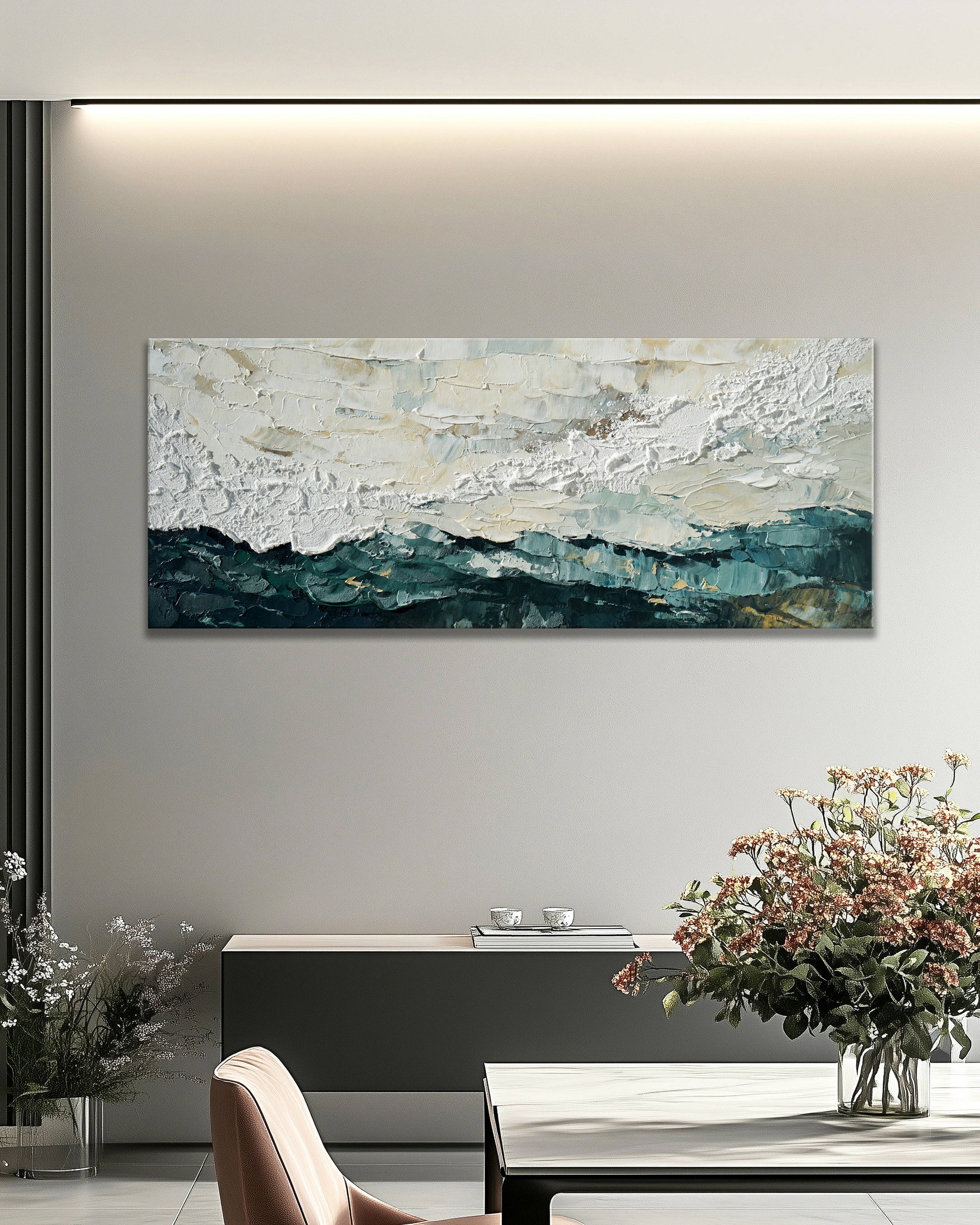 Dipinto a mano acrilico su tela Scenario Astratto 60x150cm