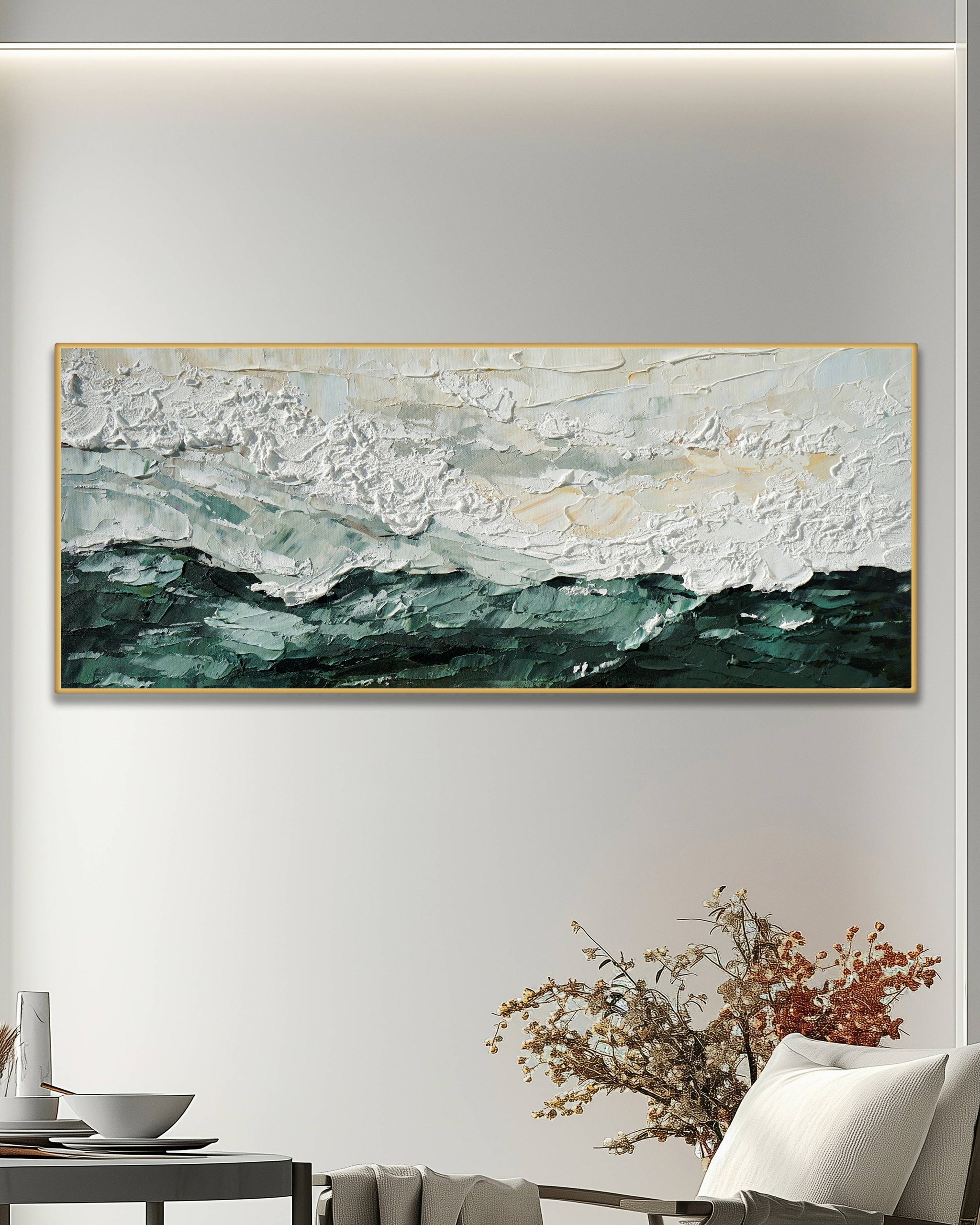 Dipinto a mano acrilico su tela Scenario Astratto 60x150cm