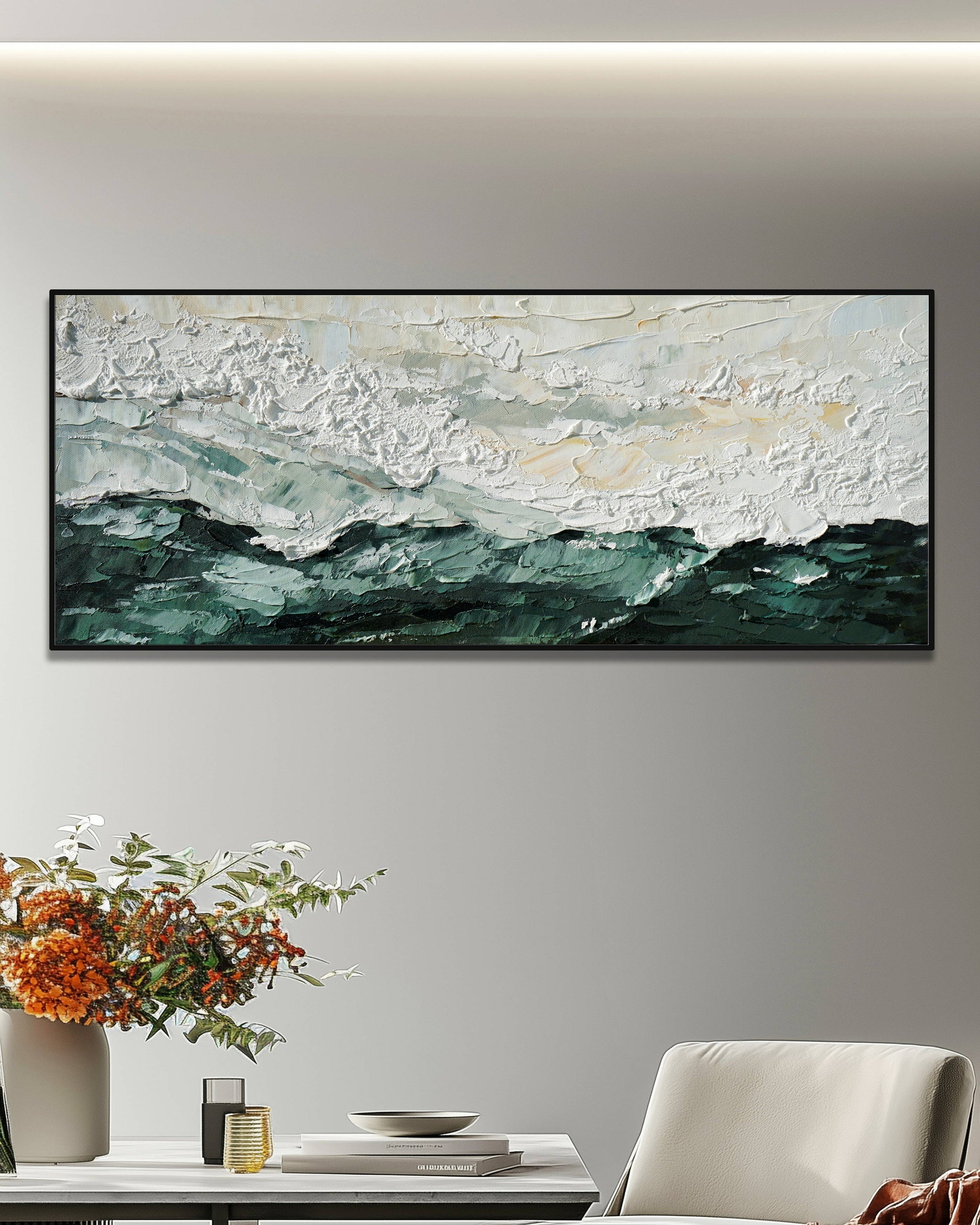 Dipinto a mano acrilico su tela Scenario Astratto 60x150cm