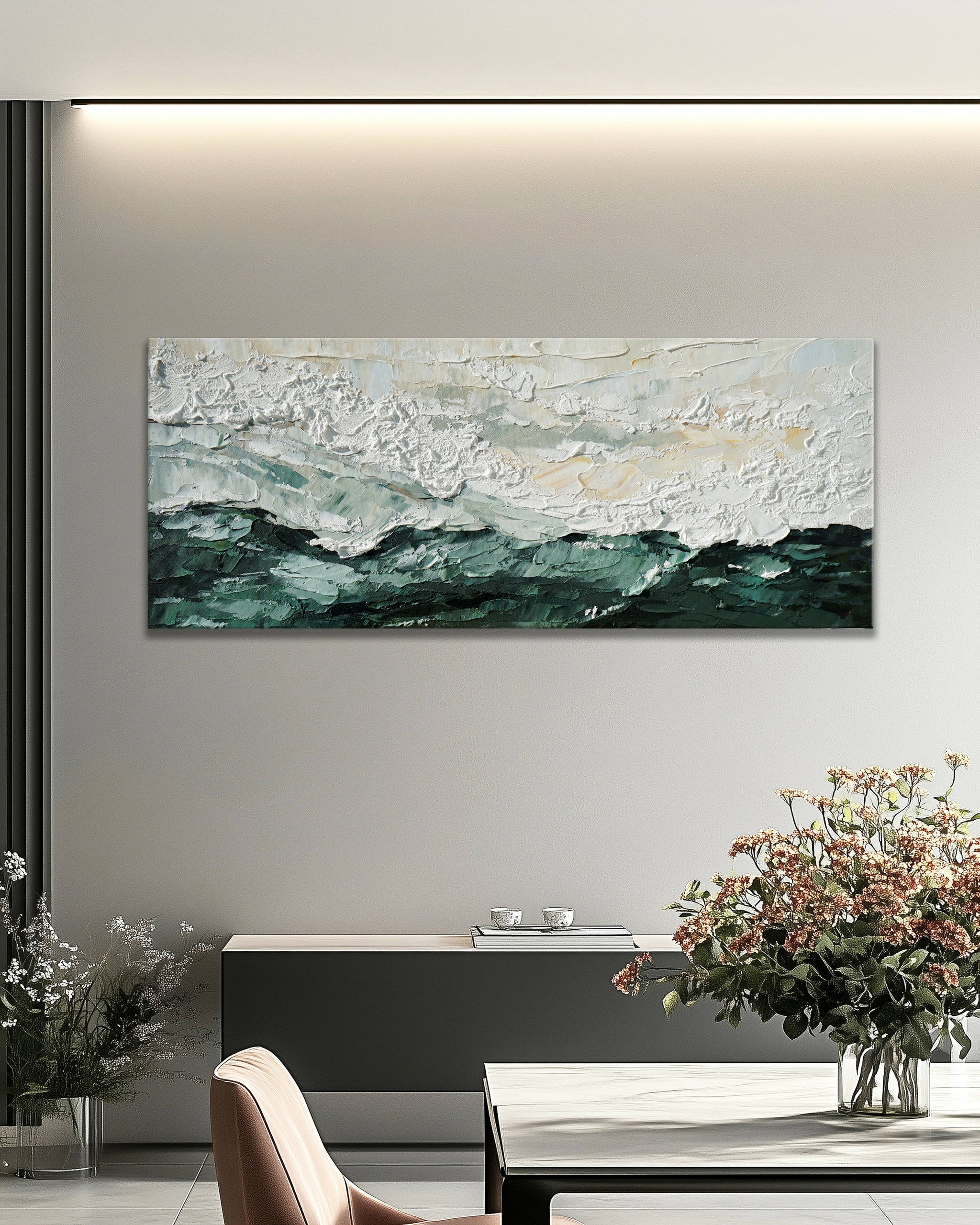 Dipinto a mano acrilico su tela Scenario Astratto 60x150cm