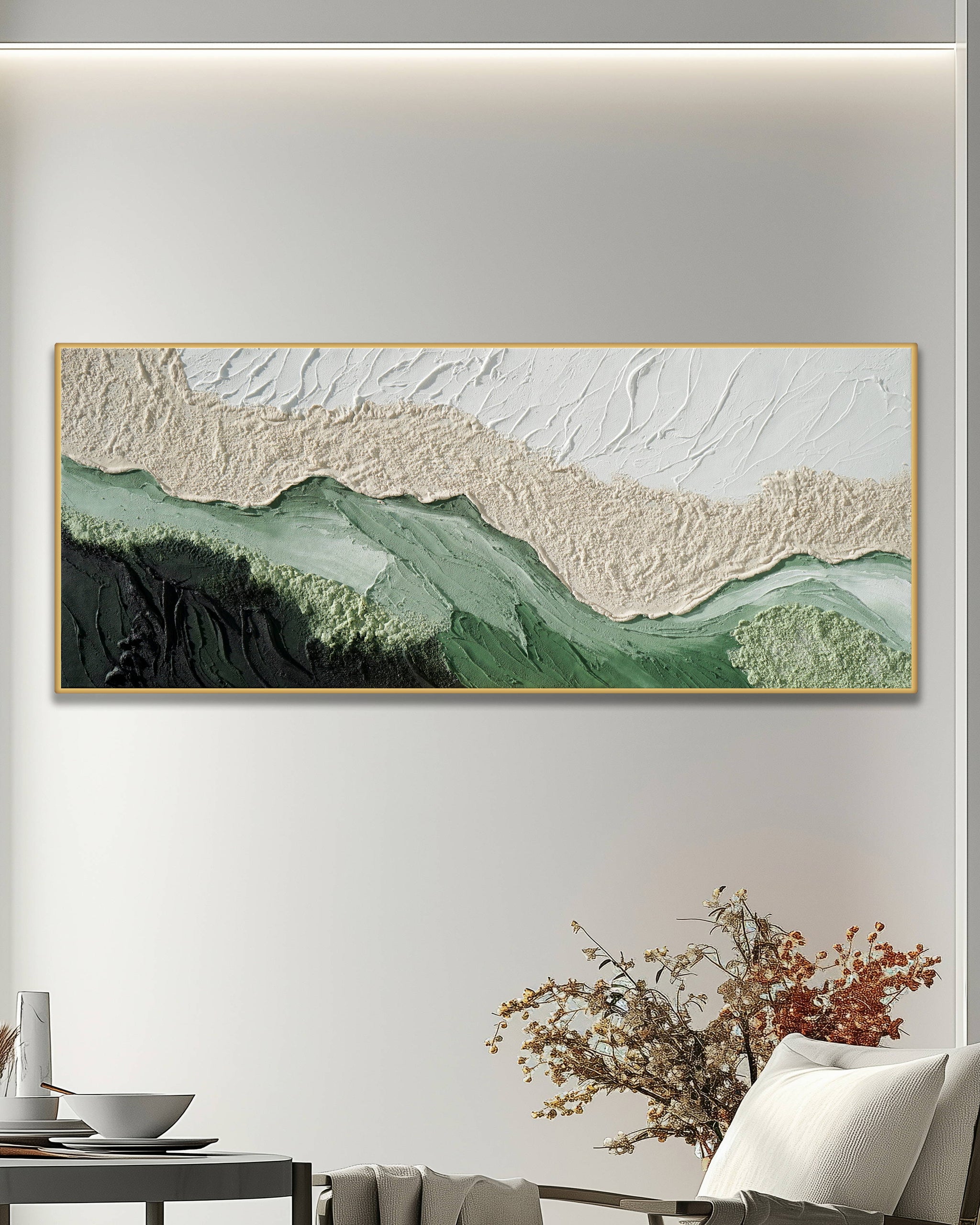 Dipinto a mano acrilico su tela Scenario Astratto 60x150cm