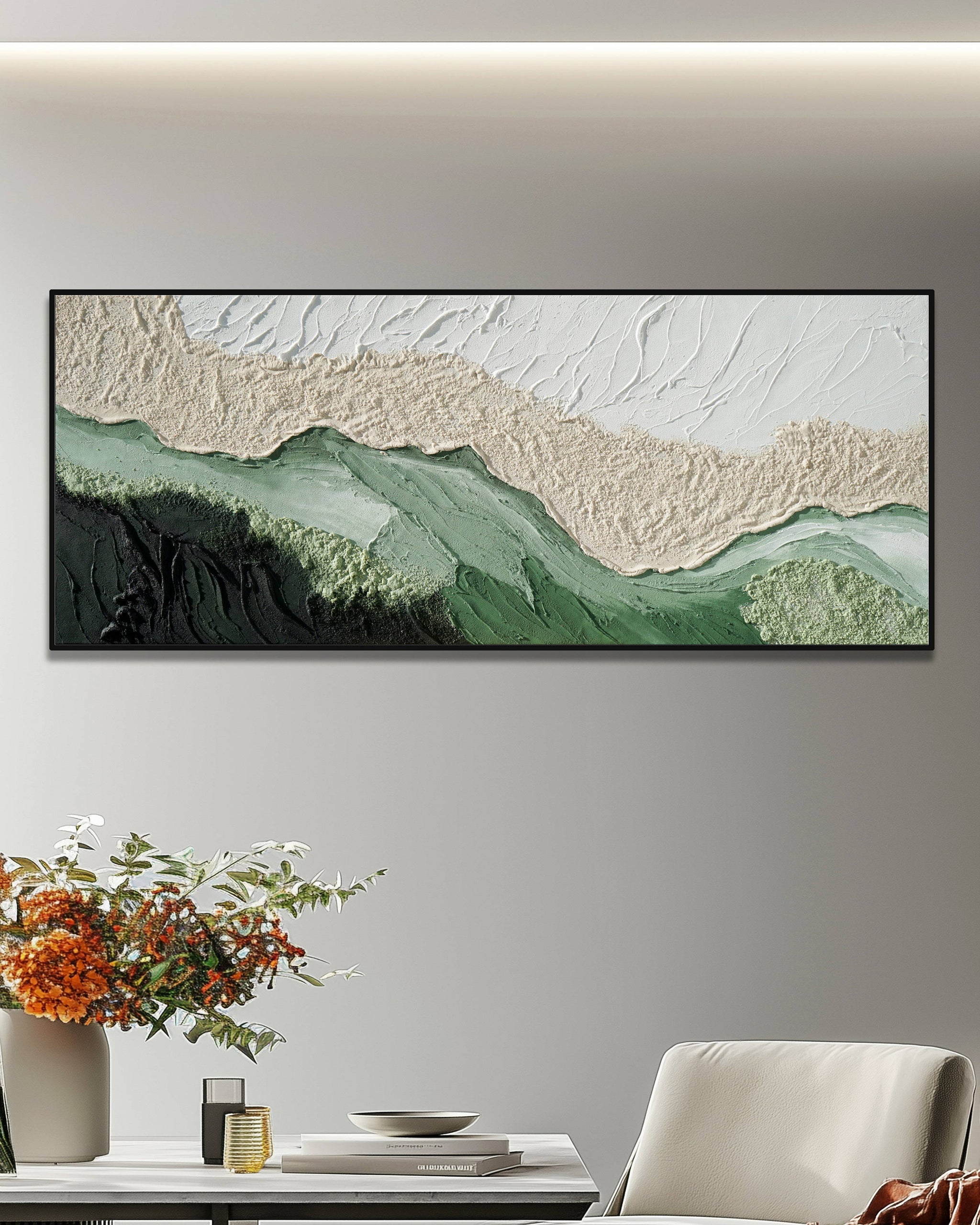 Dipinto a mano acrilico su tela Scenario Astratto 60x150cm