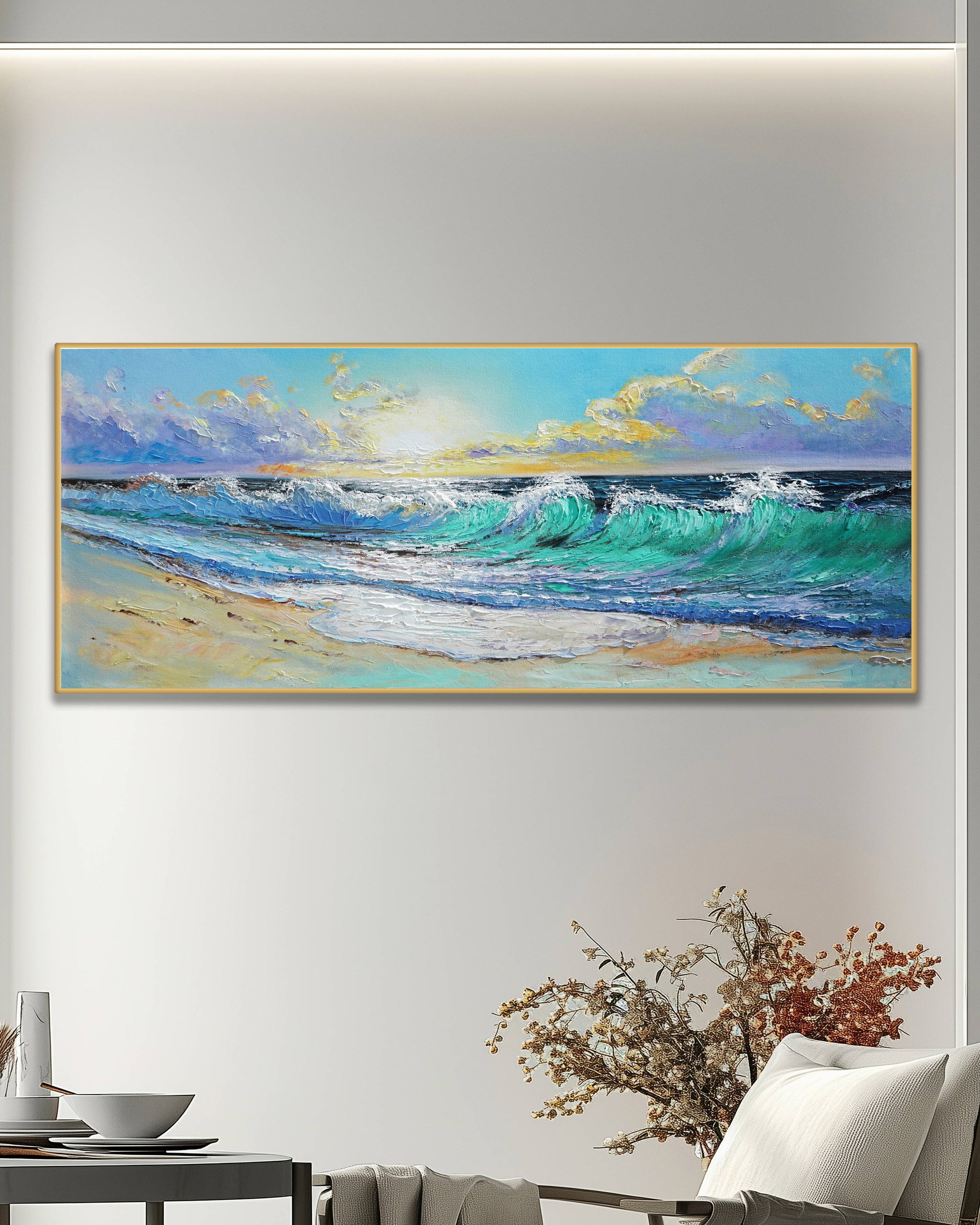 Dipinto a mano acrilico su tela Scenario Astratto 60x150cm