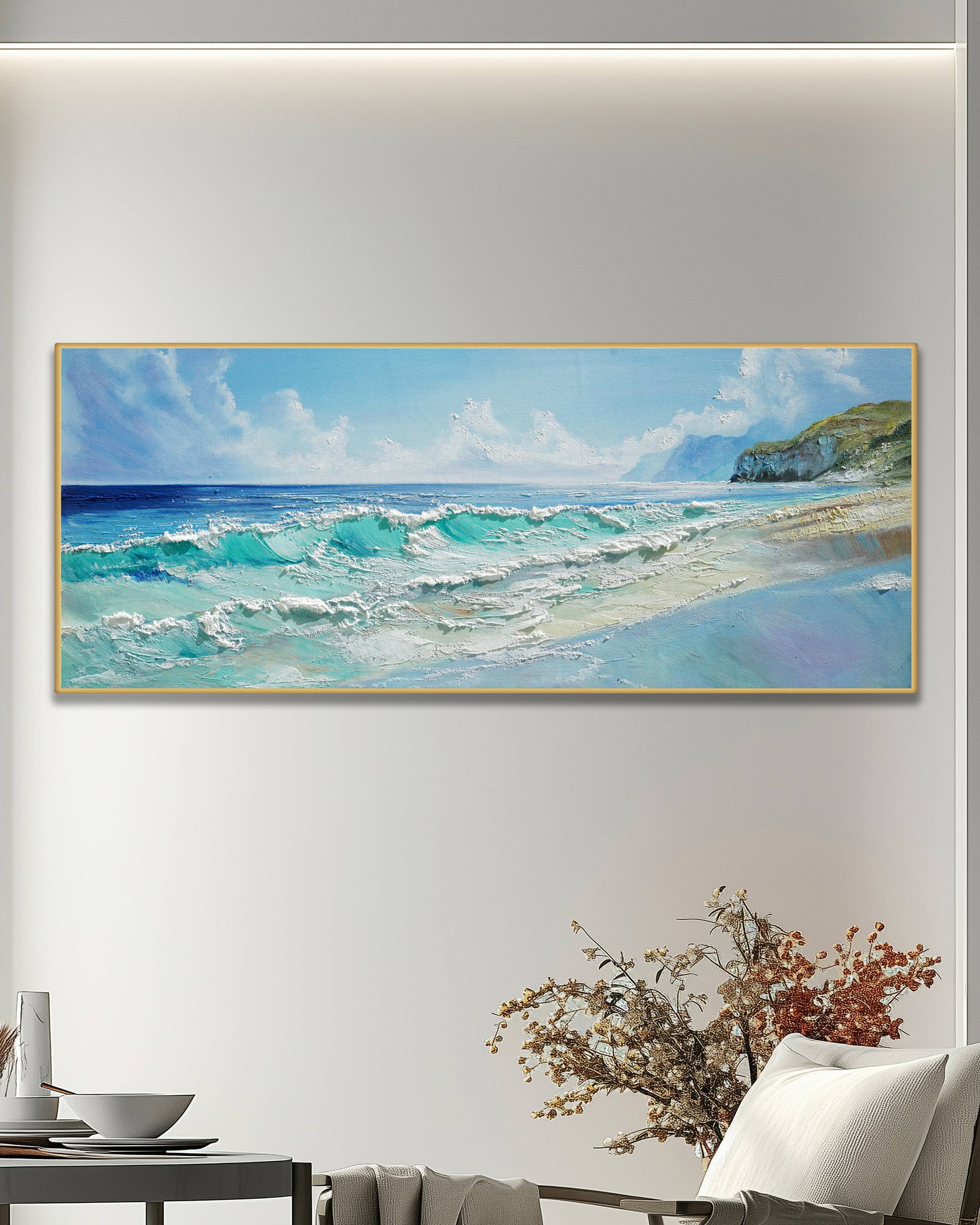 Dipinto a mano acrilico su tela Scenario Astratto 60x150cm