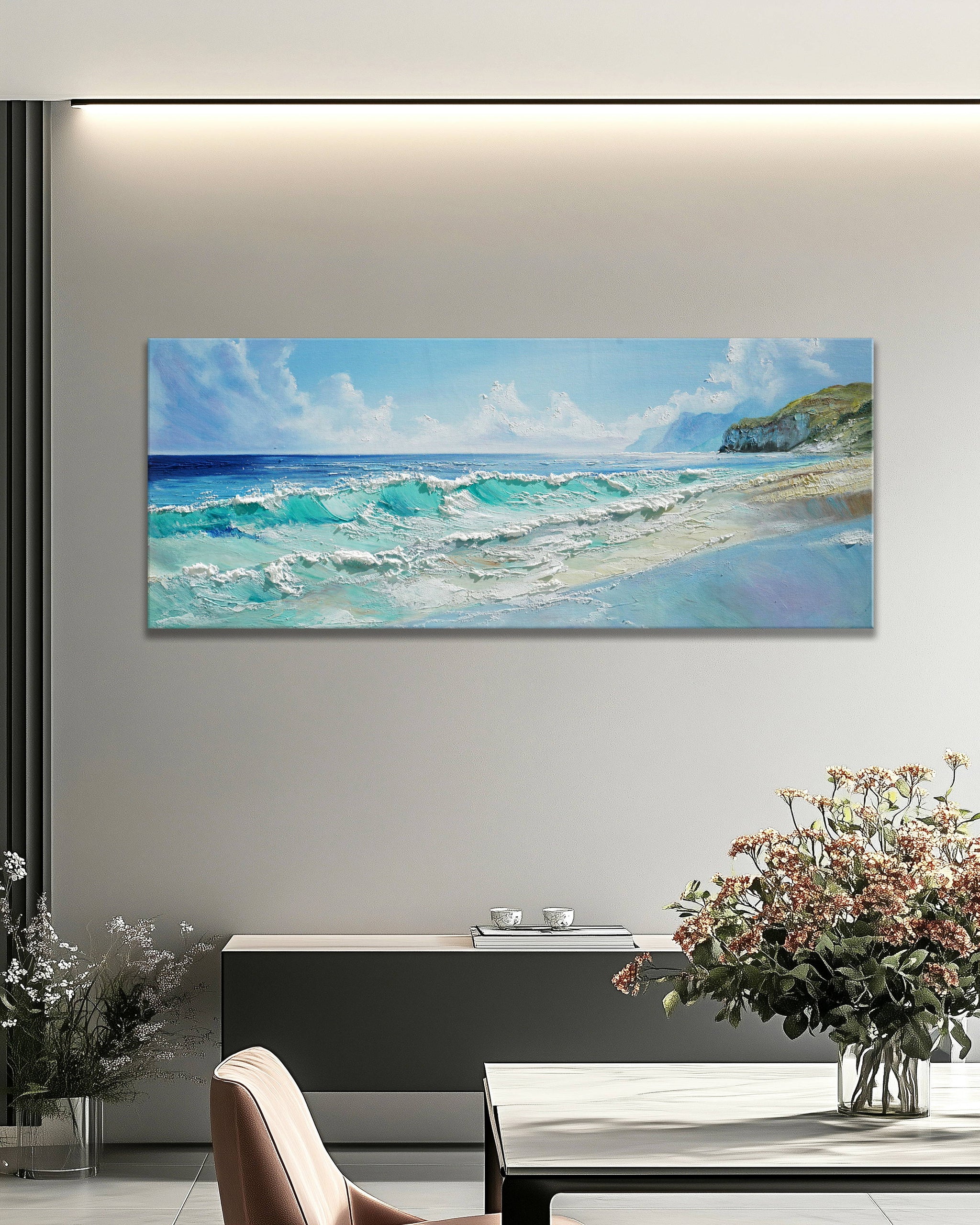 Dipinto a mano acrilico su tela Scenario Astratto 60x150cm