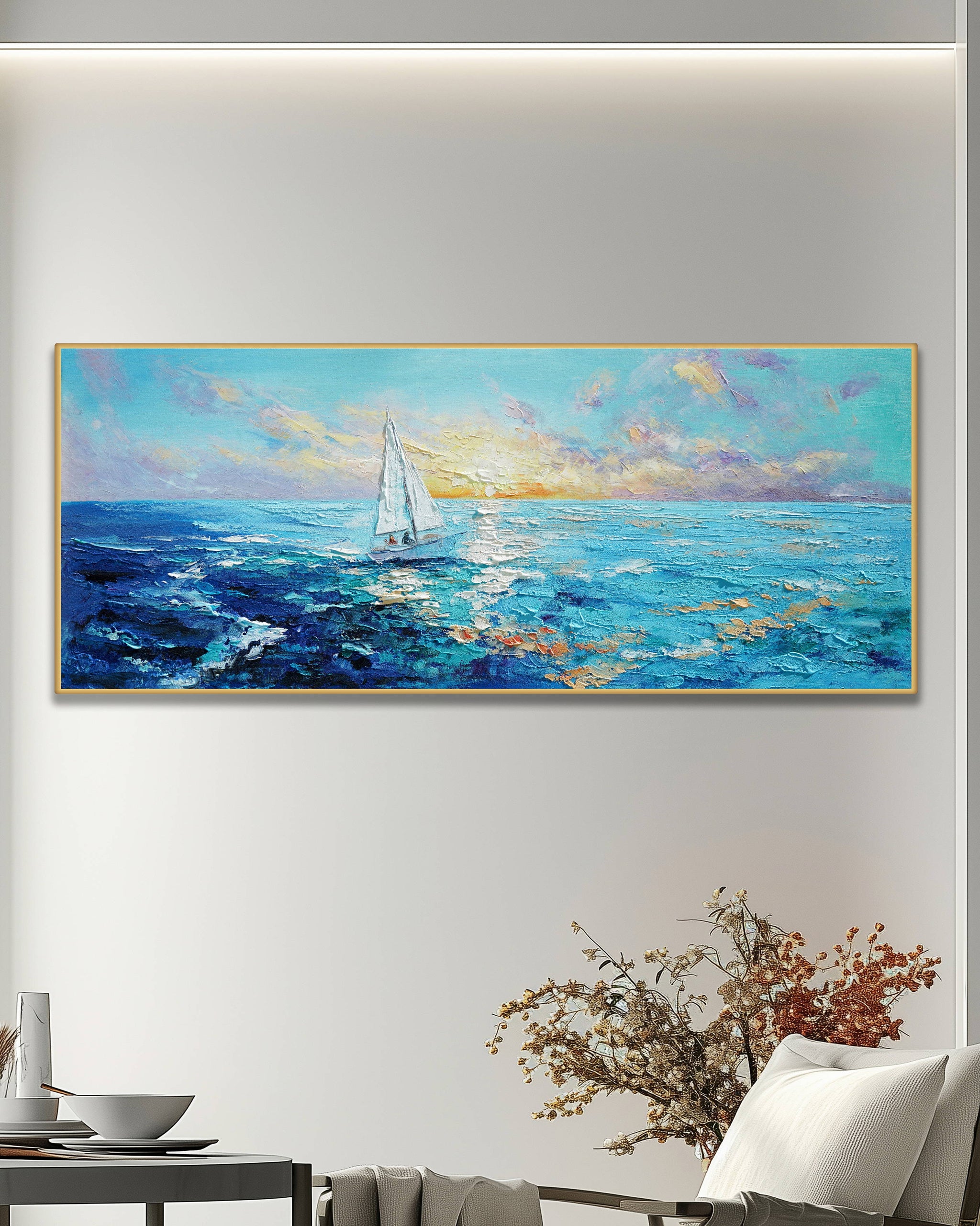 Dipinto a mano acrilico su tela Scenario Astratto 60x150cm