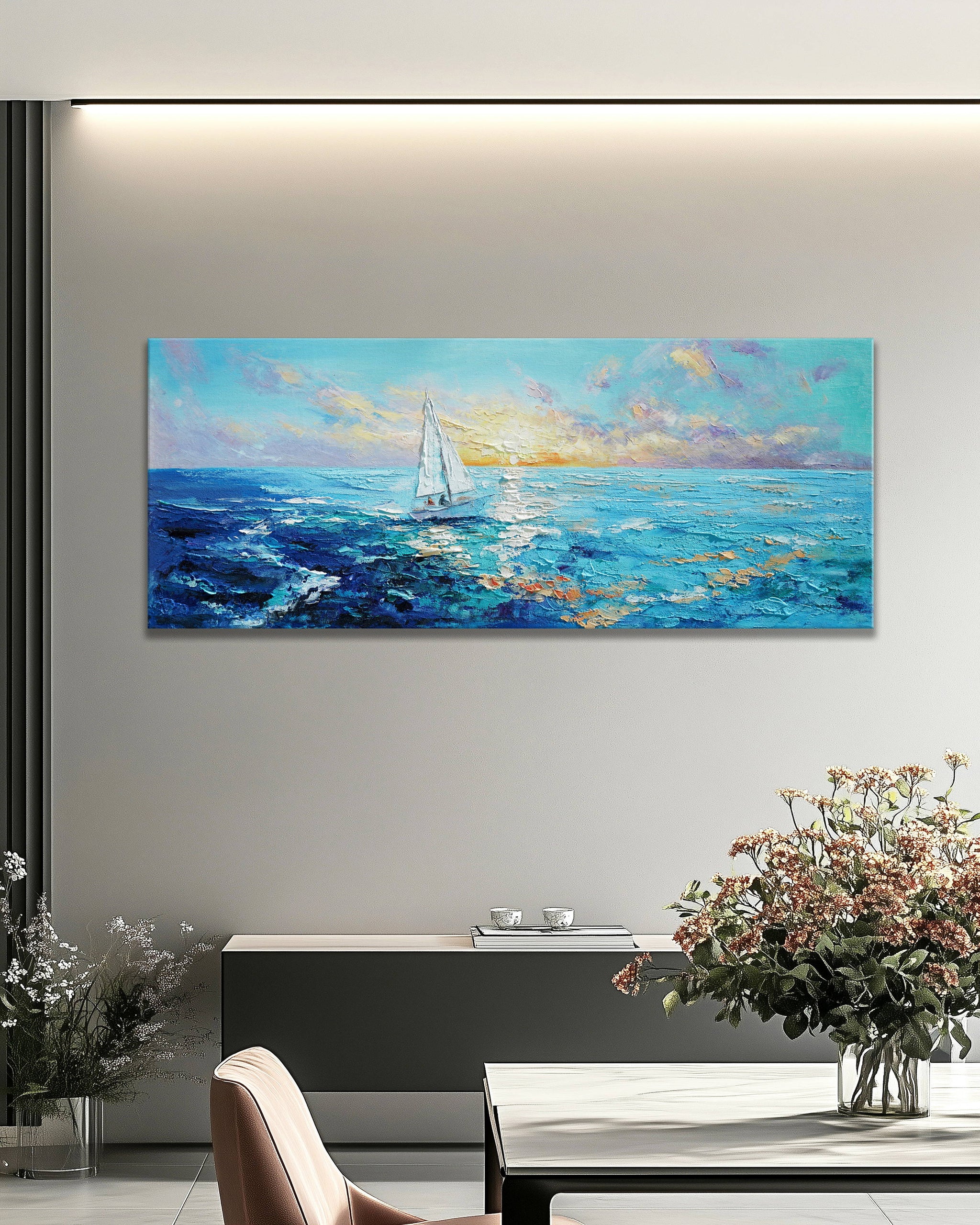 Dipinto a mano acrilico su tela Scenario Astratto 60x150cm