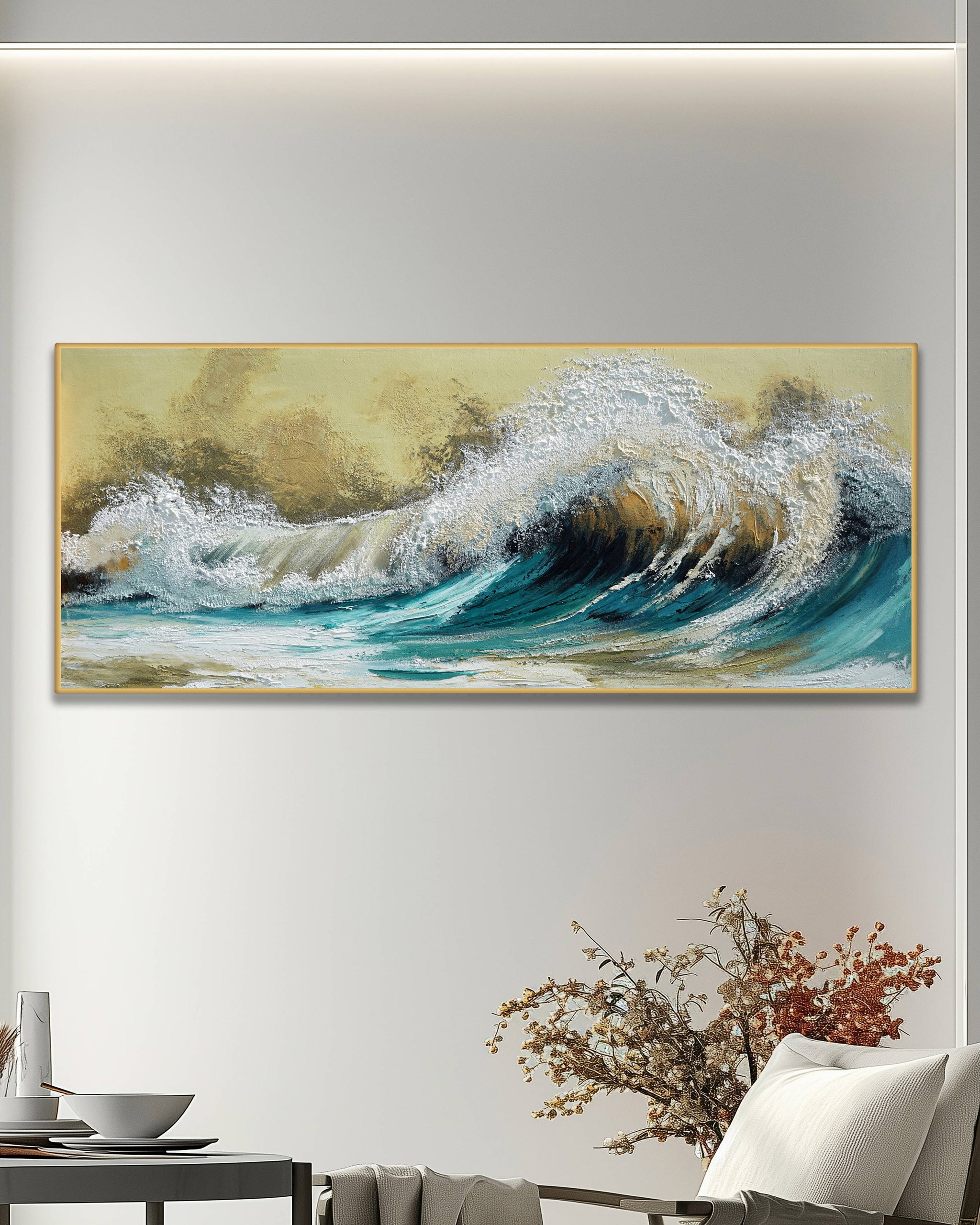 Dipinto a mano acrilico su tela Scenario Astratto 60x150cm