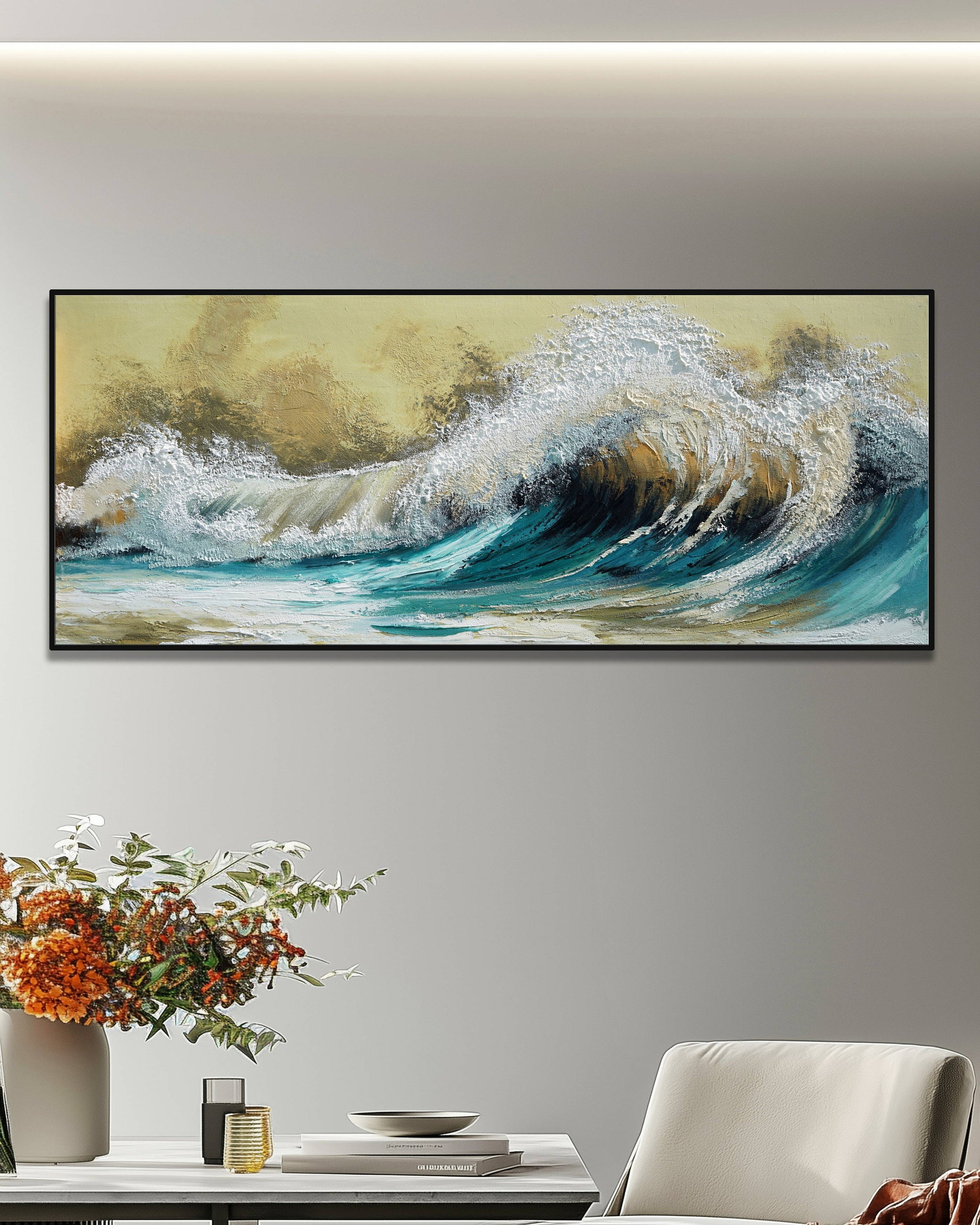 Dipinto a mano acrilico su tela Scenario Astratto 60x150cm