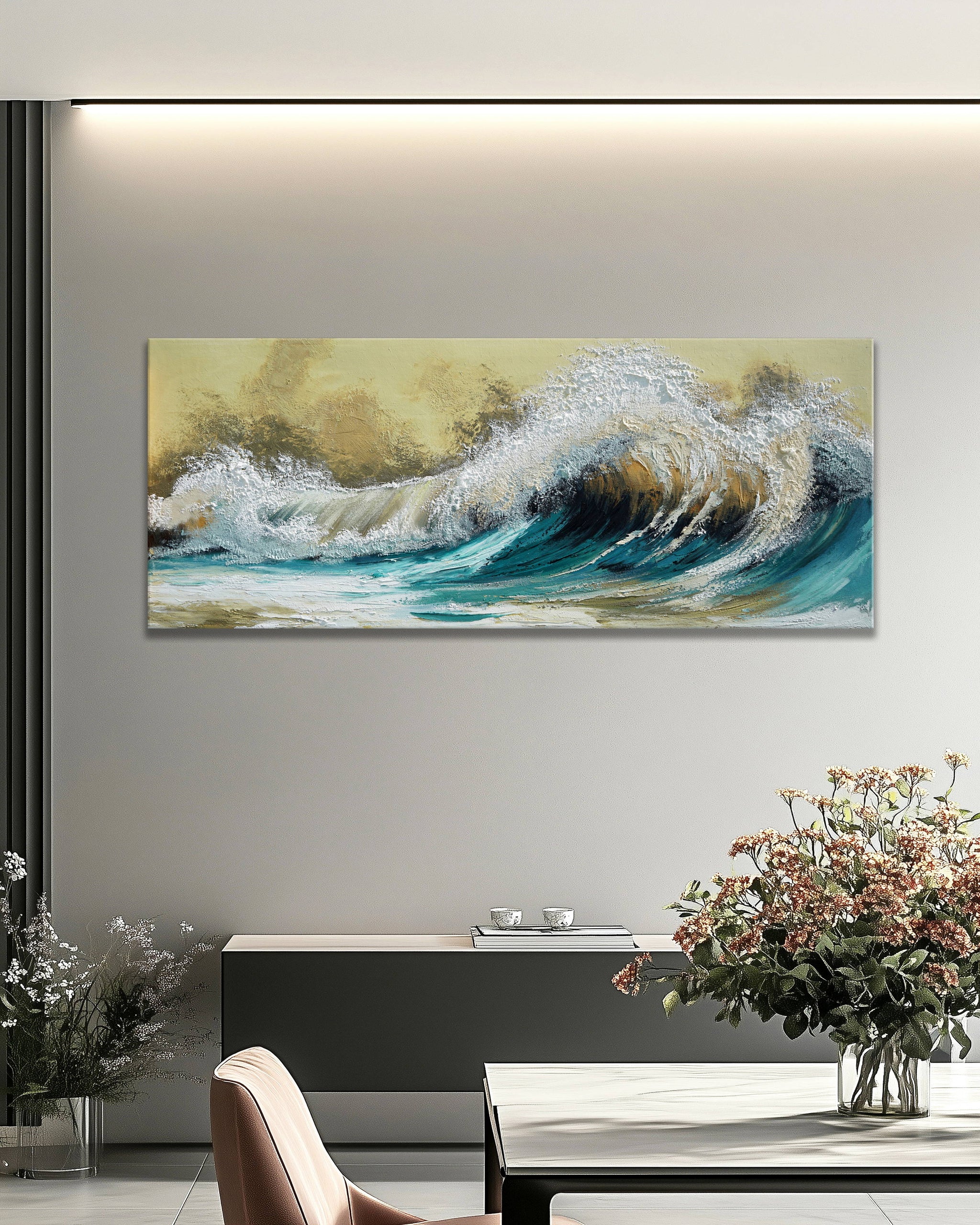 Dipinto a mano acrilico su tela Scenario Astratto 60x150cm