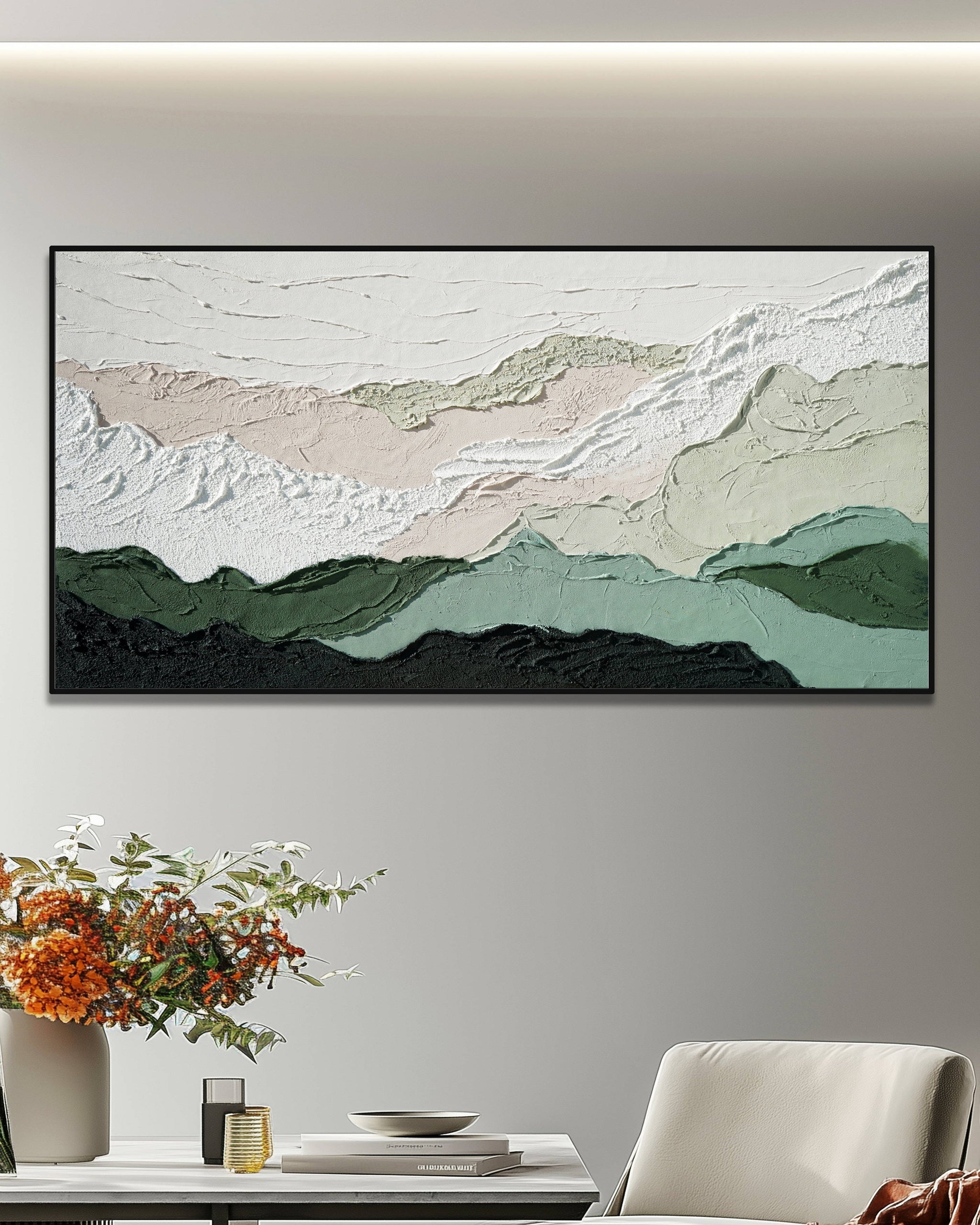Dipinto a mano acrilico su tela Scenario Astratto 70x140cm