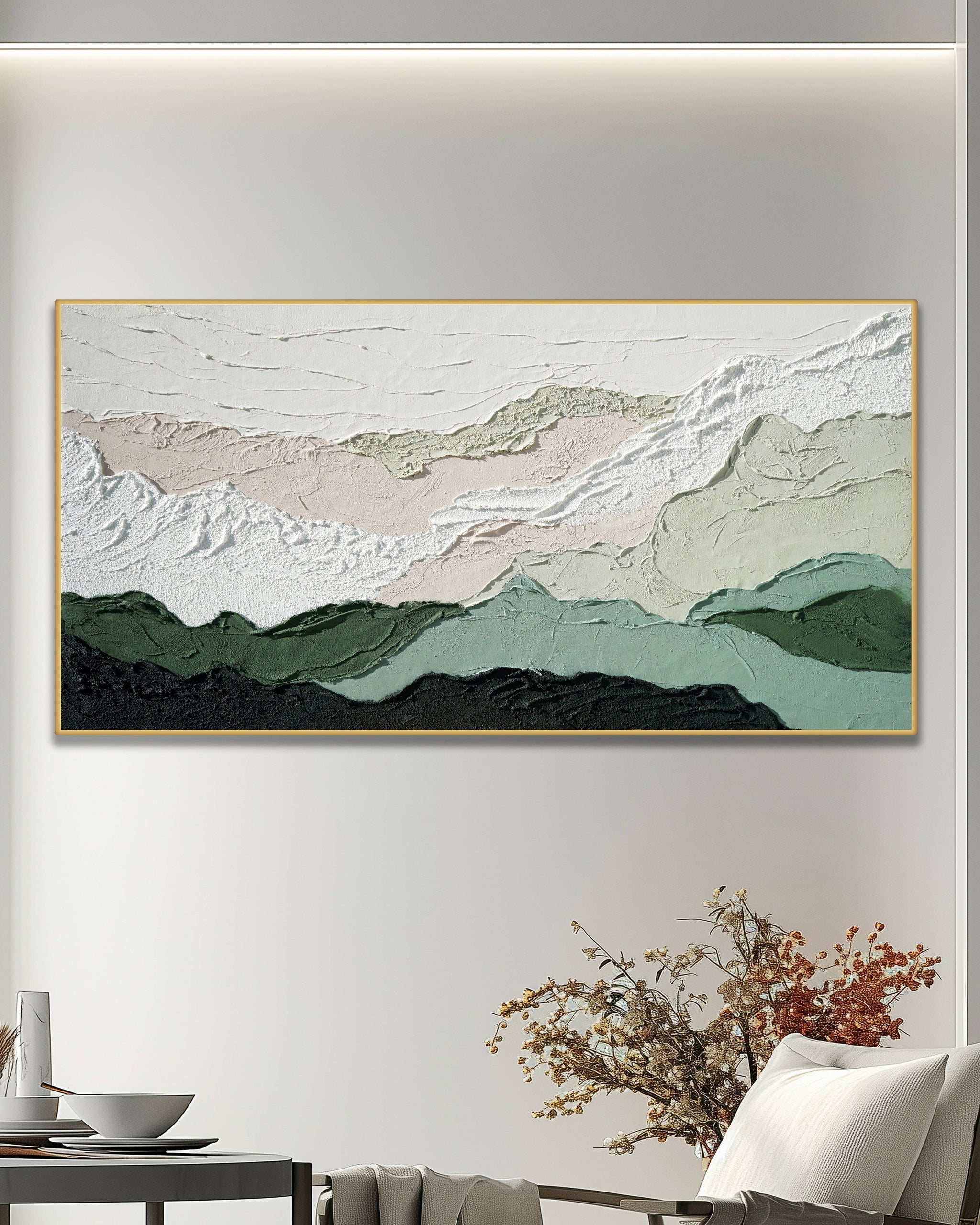 Dipinto a mano acrilico su tela Scenario Astratto 70x140cm
