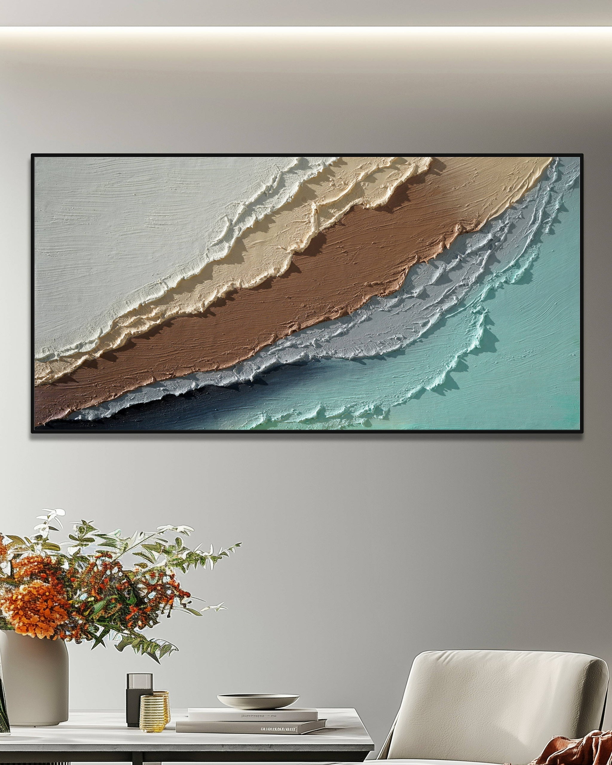 Dipinto a mano acrilico su tela Scenario Astratto 70x140cm